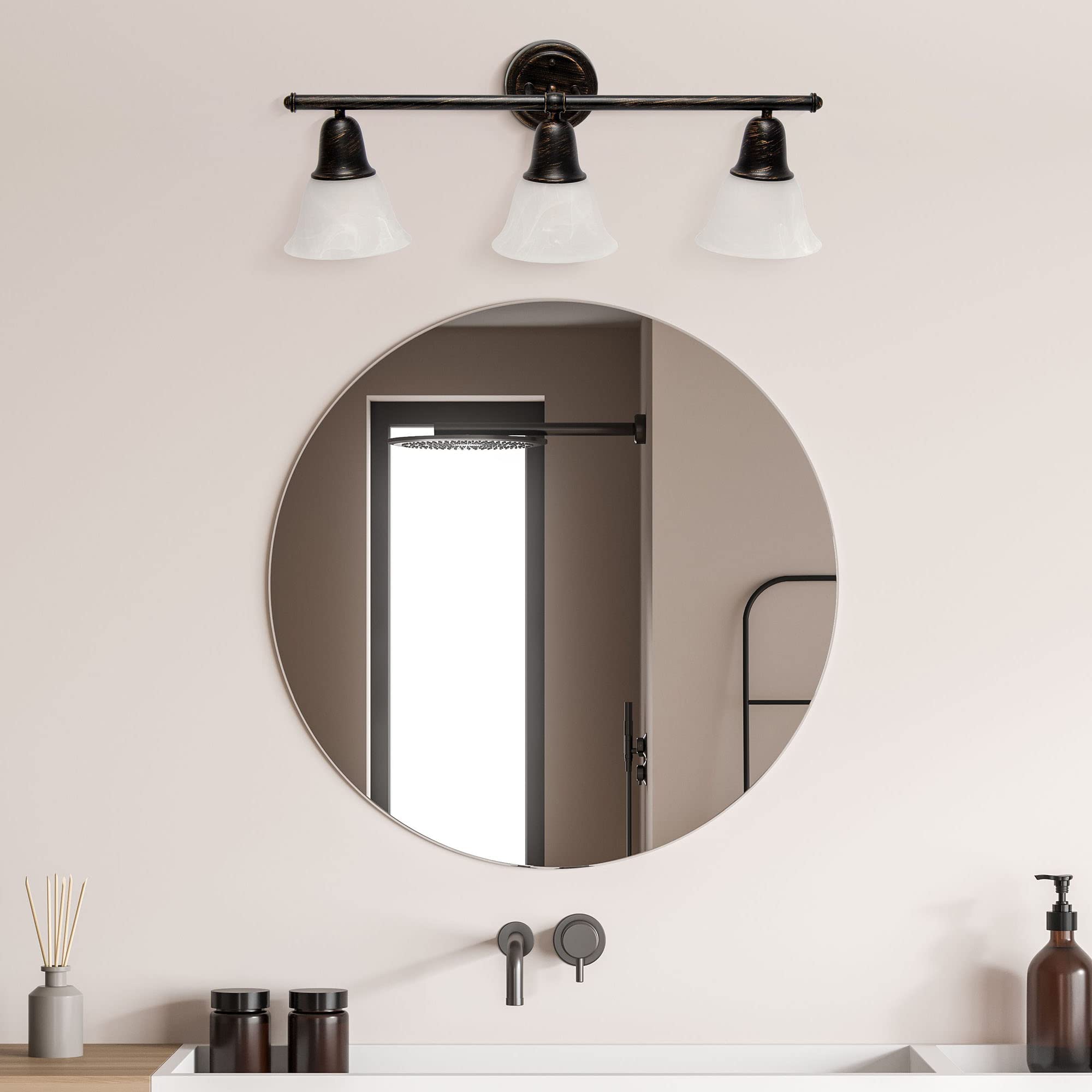 Simple Designs VT1027-ORB 3-Light Wall Mounted Vanity Fixture, Metal, Oil Rubbed Bronze, Frosted Marble Glass Shades, 26.5in