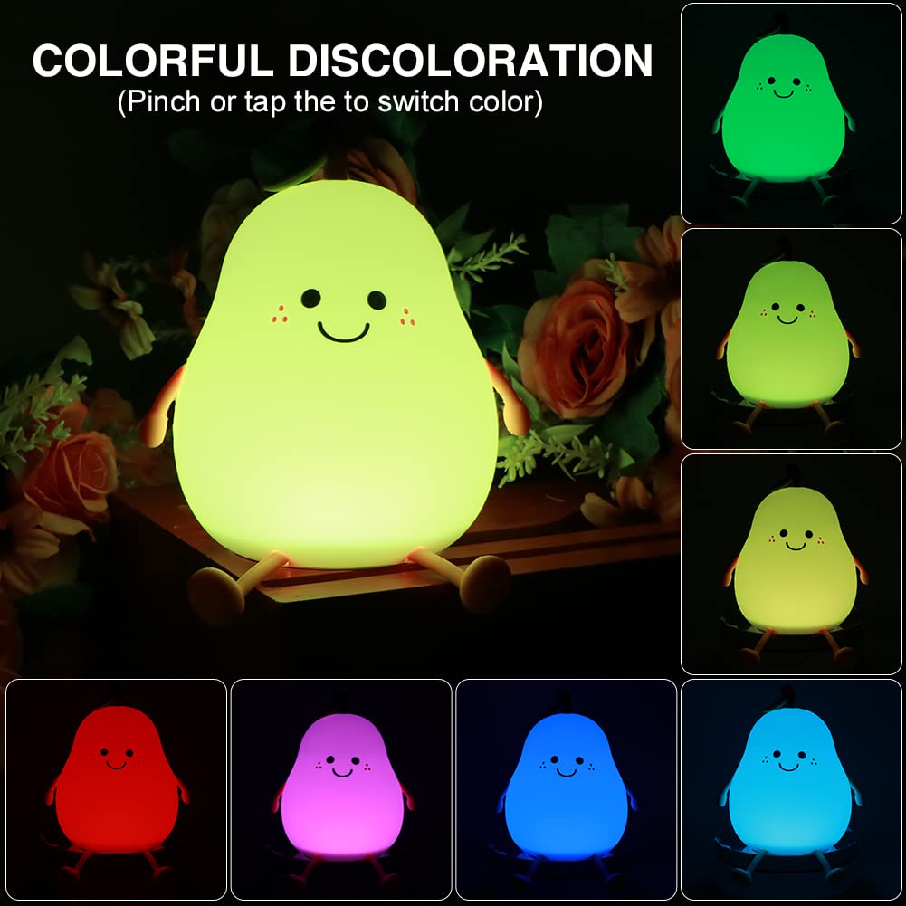Cute Pear Usb Rechargeable Nursery Lamp - Multicolor Night Light For Kids' Bedroom Gift