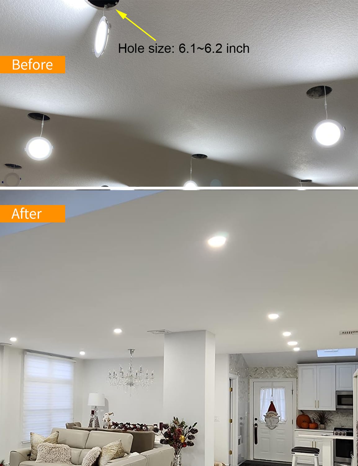 Baiyilux 12 Pack Recessed Lighting 6 Inch Led Ceiling Lights With Junction Box, 6000K Canless Recessed Led Can Lights, 12W 110W Eqv, 1050Lm High Brightness Led Lights