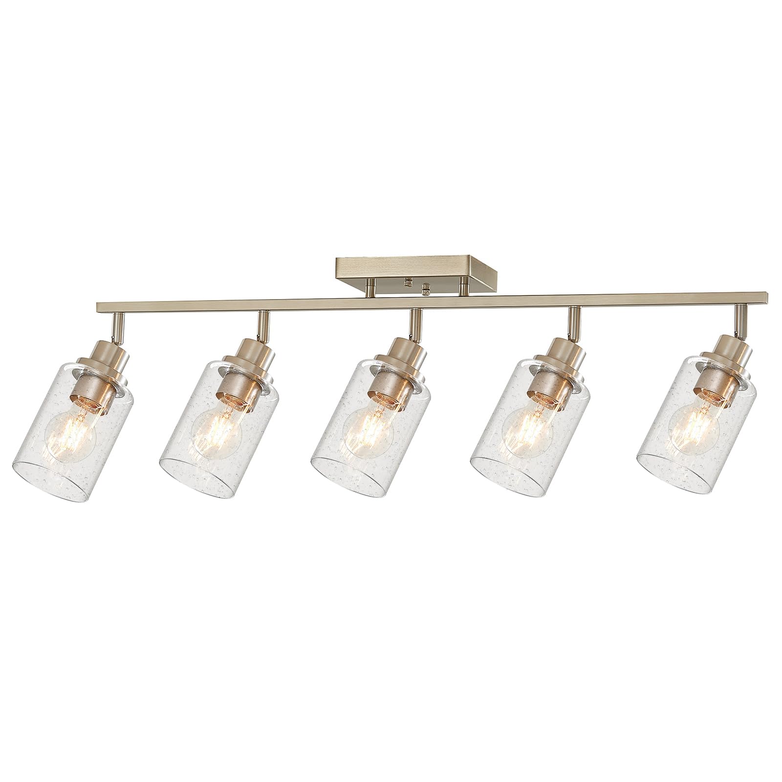 LOUSACE 5-Light Brushed Nickel Track Lighting Fixtures Ceiling Mount Spotlights with Seeded Glass Shade, Modern Bathroom Trackin