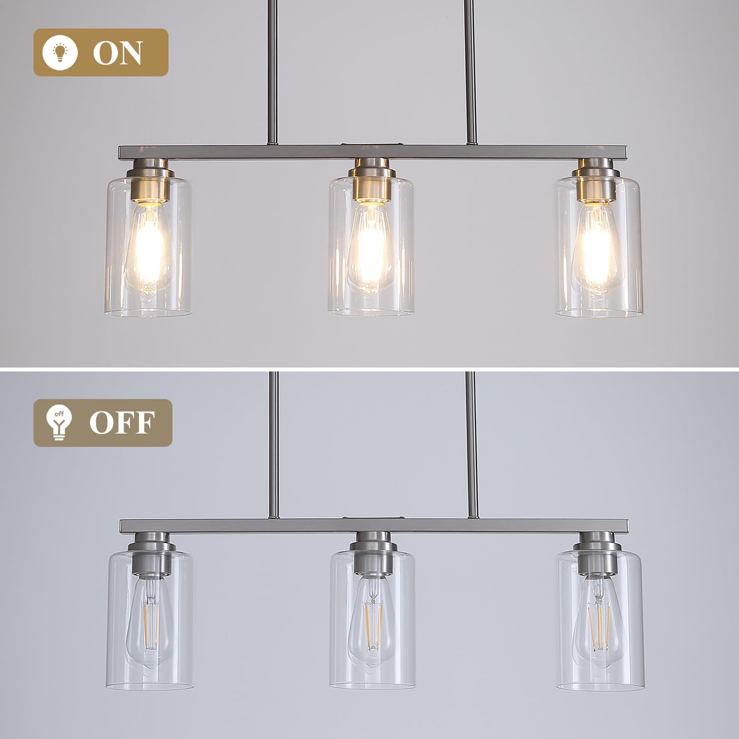 Mecgirn Island Light For Kitchen  Brushed Nickel Dining Room Light Fixture Over Table  3-Light Linear Chandelier Pendant Lighting For Dining Table Kitchen Island Living Room