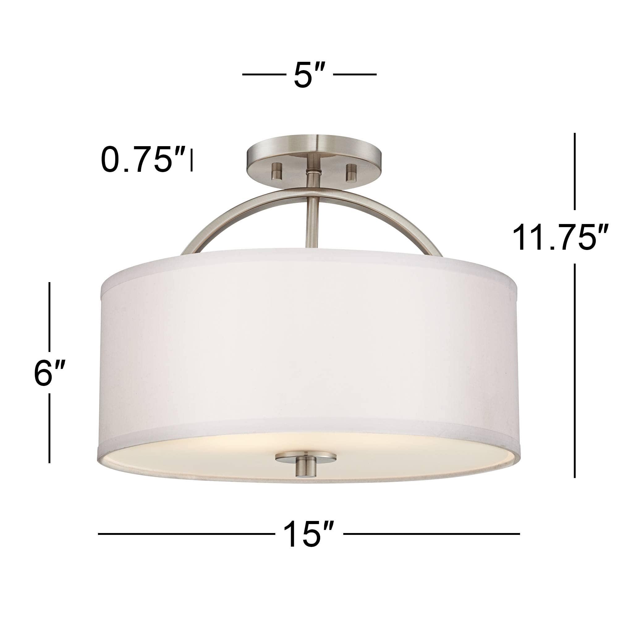 Possini Euro Design Halsted Modern Close To Ceiling Light Semi Flush Mount Fixture 15'' Wide Brushed Nickel Silver White Linen D