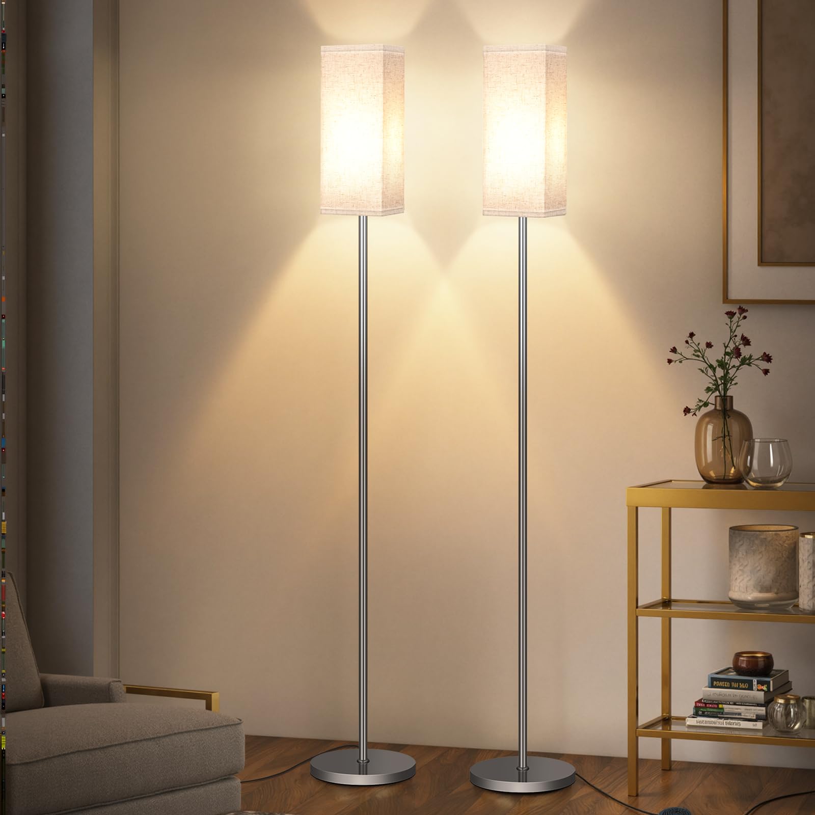 GOEBLESON 2Pack Floor Lamp, Pole with Foot Switch, Modern Standing Lamp Lamp, Minimalist Freestanding Lamp (Bulb Not Included), 