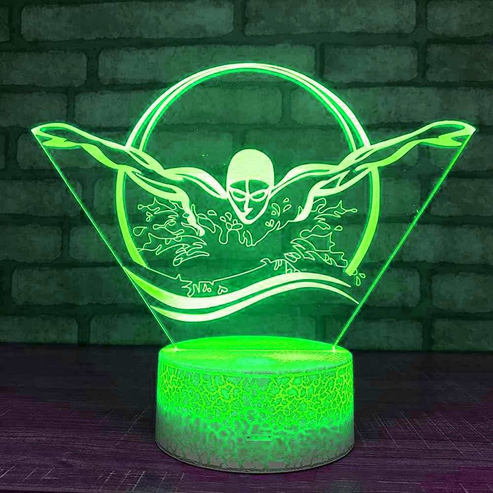 Jinnwell 3D Swimming Night Light Lamp Illusion 7 Color Changing Touch Switch Table Desk Decoration Lamps Acrylic Flat ABS Base U