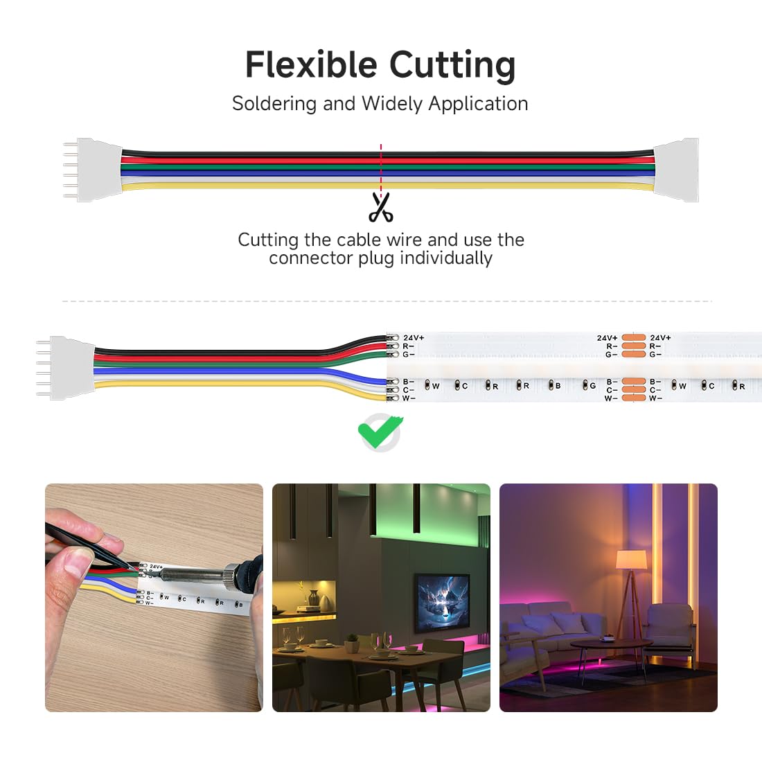 Btf-Lighting 5 Pack 22Awg 6 Pin Jst Male To Female Plug Led Connector 6.56Ft/2M Extension Cable For Fcob Smd Rgbcct Led Strip Lights Solderless Controller Wire