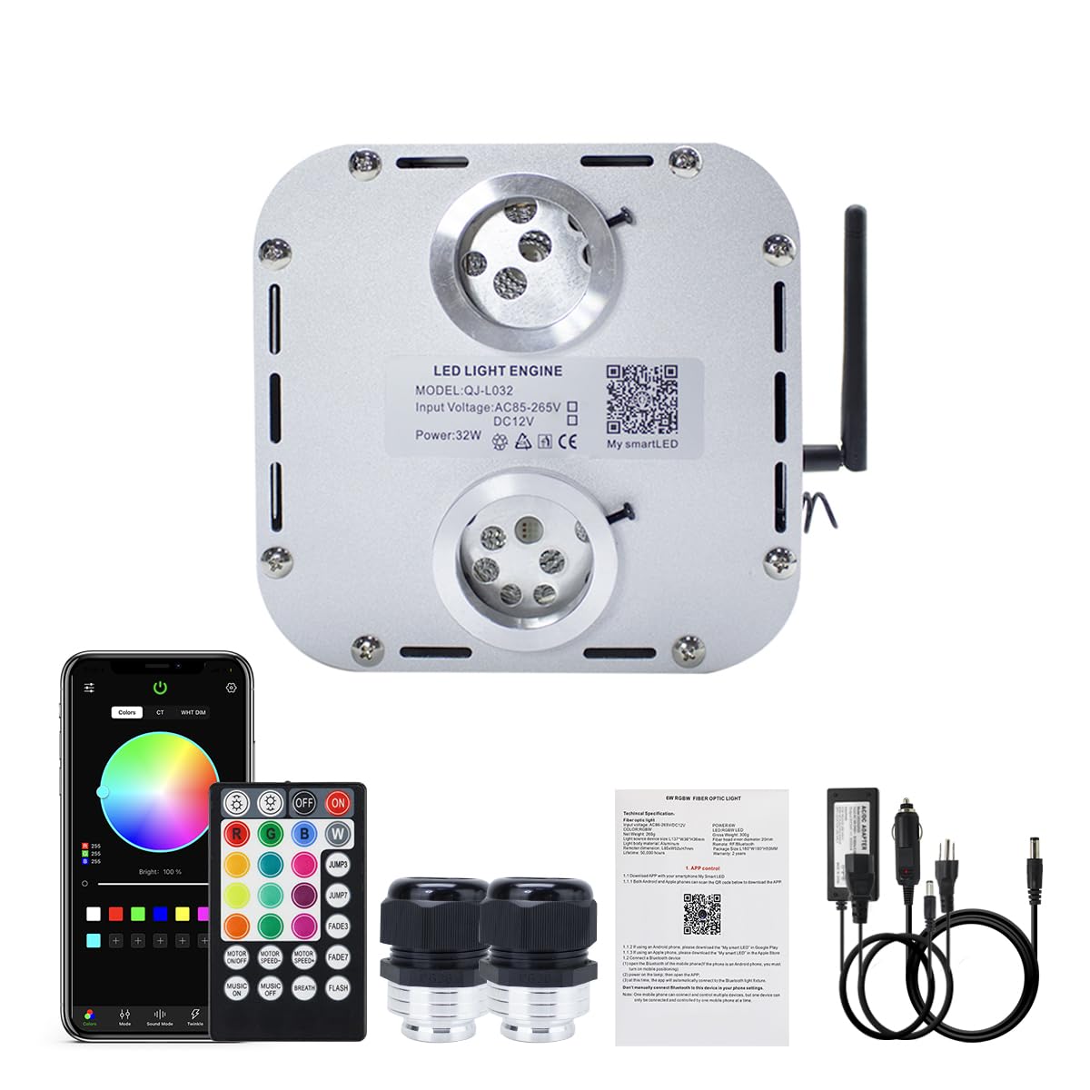 AKEPO 32W Dual-Head Twinkle Fiber Optic Light Engine Replacement, Car Home Twinkle Light Box with APP Control and Music Activate