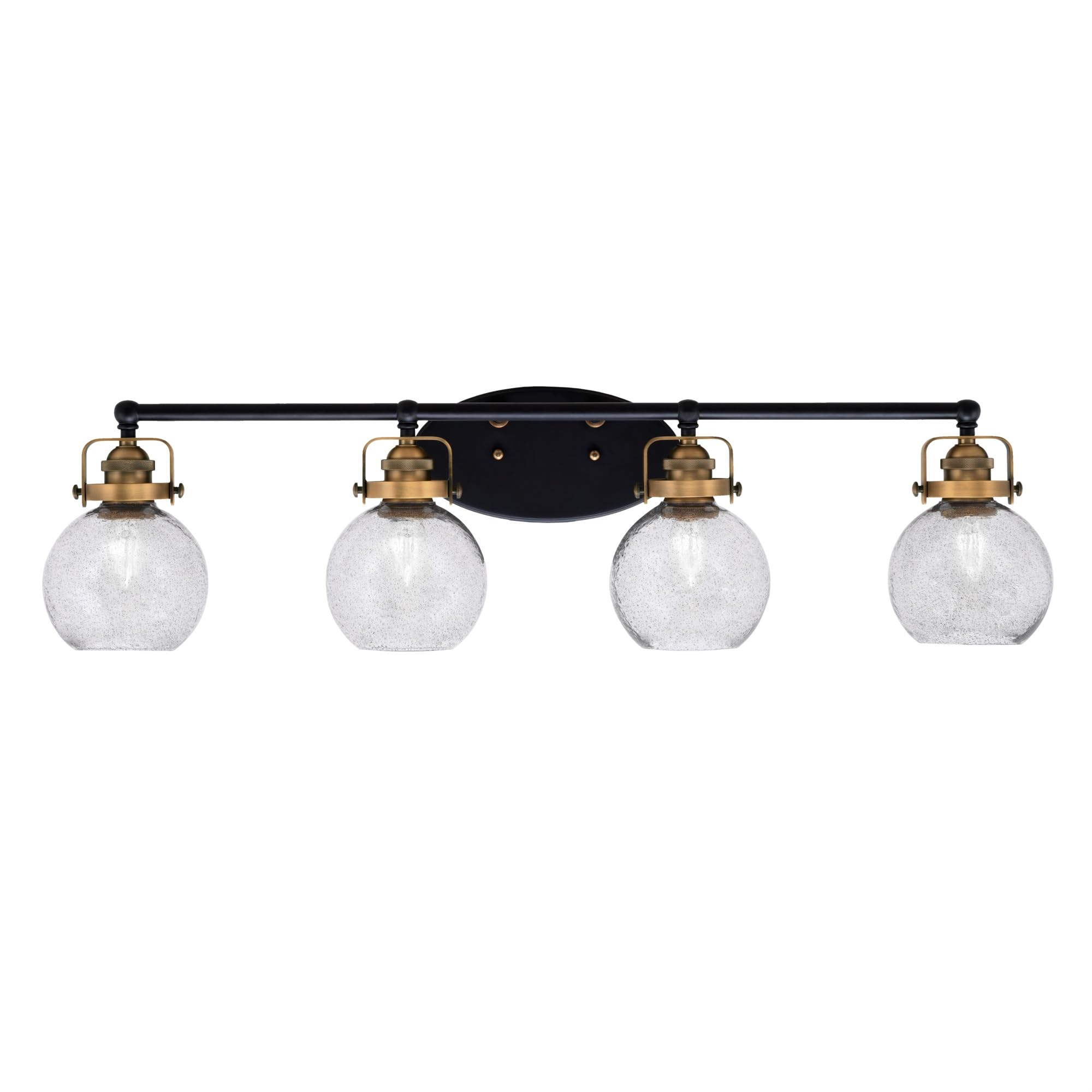 Easton 4 Light Bath Bar Shown In Matte Black & Brass Finish With 5.75" Smoke Bubble Glass