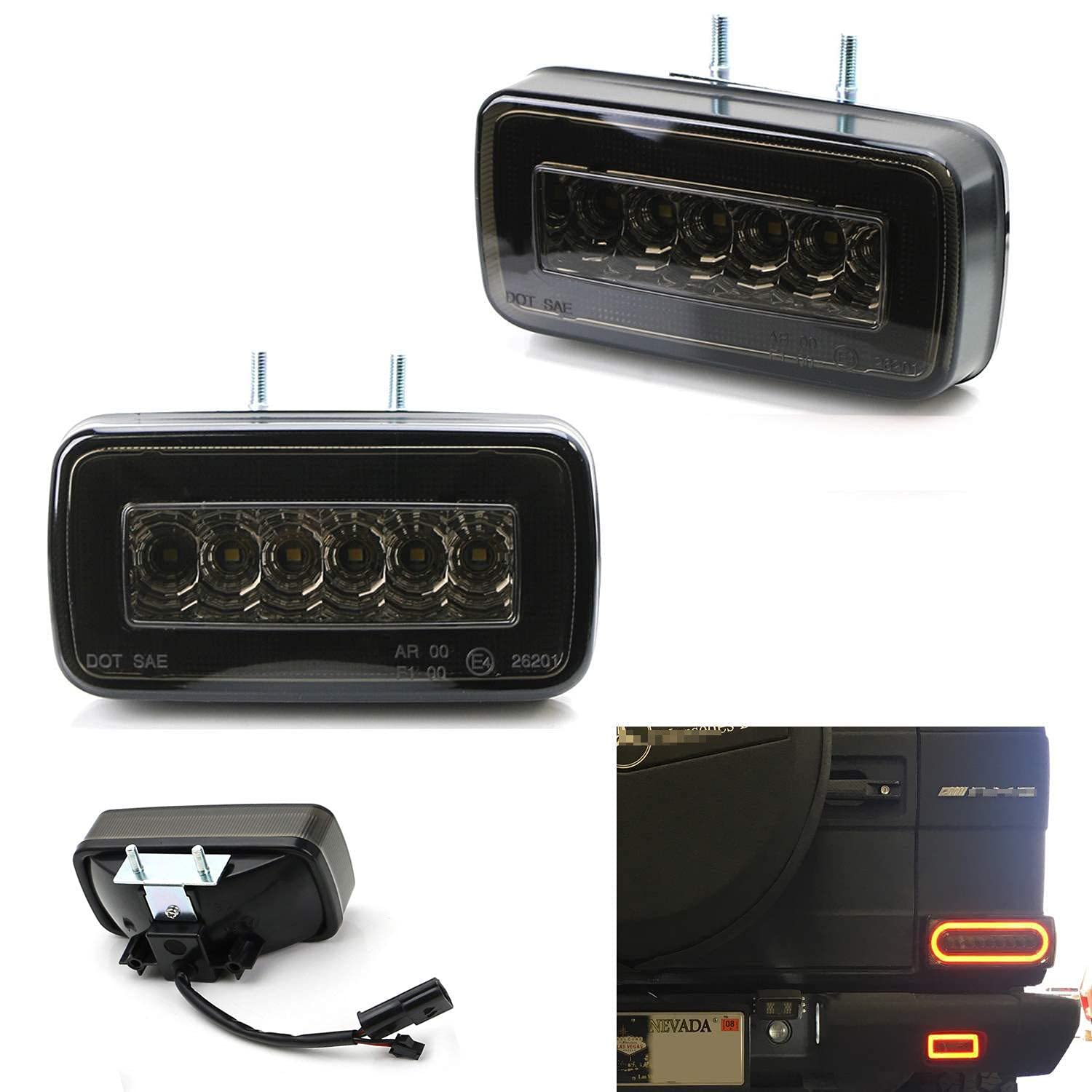 Ijdmtoy Smoked Lens 3-In-1 Led Rear Fog Backup Light Kit Compatible With 1986-2018 Mercedes Benz W463 G-Class G500 G550 G55 G63 Amg, Functions As Rear Fog Driving Brake & Reverse Lights