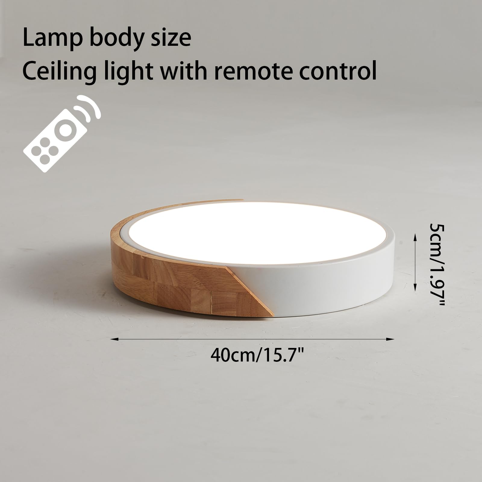 Lufun Flush Mount Ceiling Light, Ceiling Light Fixture Minimalist Wood 30W, Dimmable 3000K/4000K/6500K With Remote, 15.7 Inch Mo