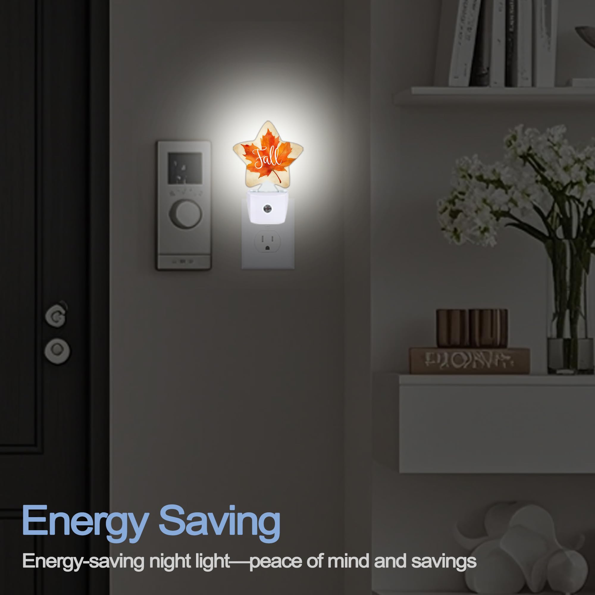 Night Light Fall Maple Leaf Plug Into Wall With Dusk To Dawn Light Sensors Thanksgiving Day Warm Star Nightlights For Bedroom Bathroom Hallway Kitchen Home Decor Desk Lamp