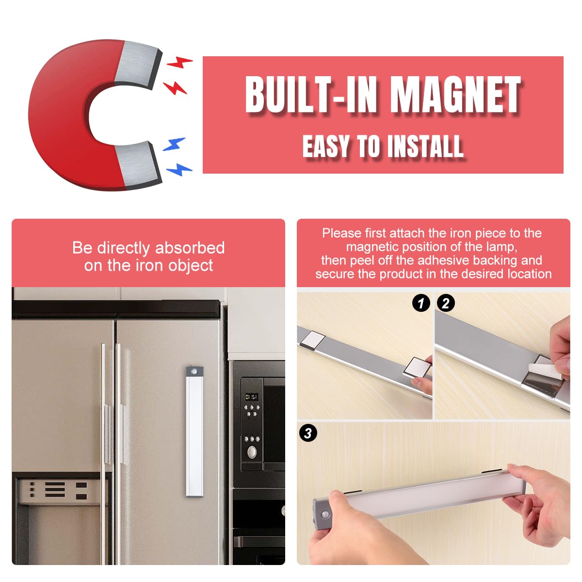 Led Motion Sensor Light,Under Counter Lighting, Wireless Usb Rechargeable Kitchen Night Lights,Battery Powered Operated Light,54-Led Light For Wardrobe,Closets,Cabinet,Cupboard, 2 Count (Pack Of 1)