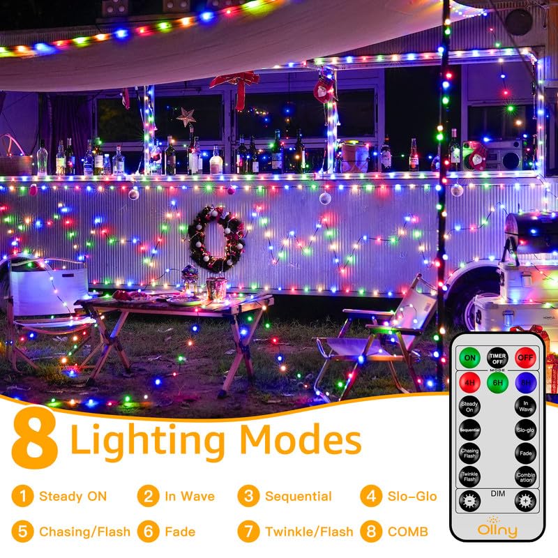 Ollny 393FT 1200 LED Christmas Lights - IP67 Waterproof Multicolor String Lights with Remote Timer for Indoor/Outdoor Decorations
