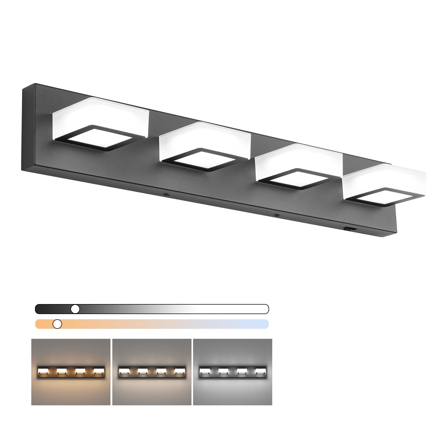Ralbay 5 Color Temperature 4 Lights Black Vanity Lights Dimmable Acrylic Modern Led Black Bathroom Vanity Lighting Fixtures