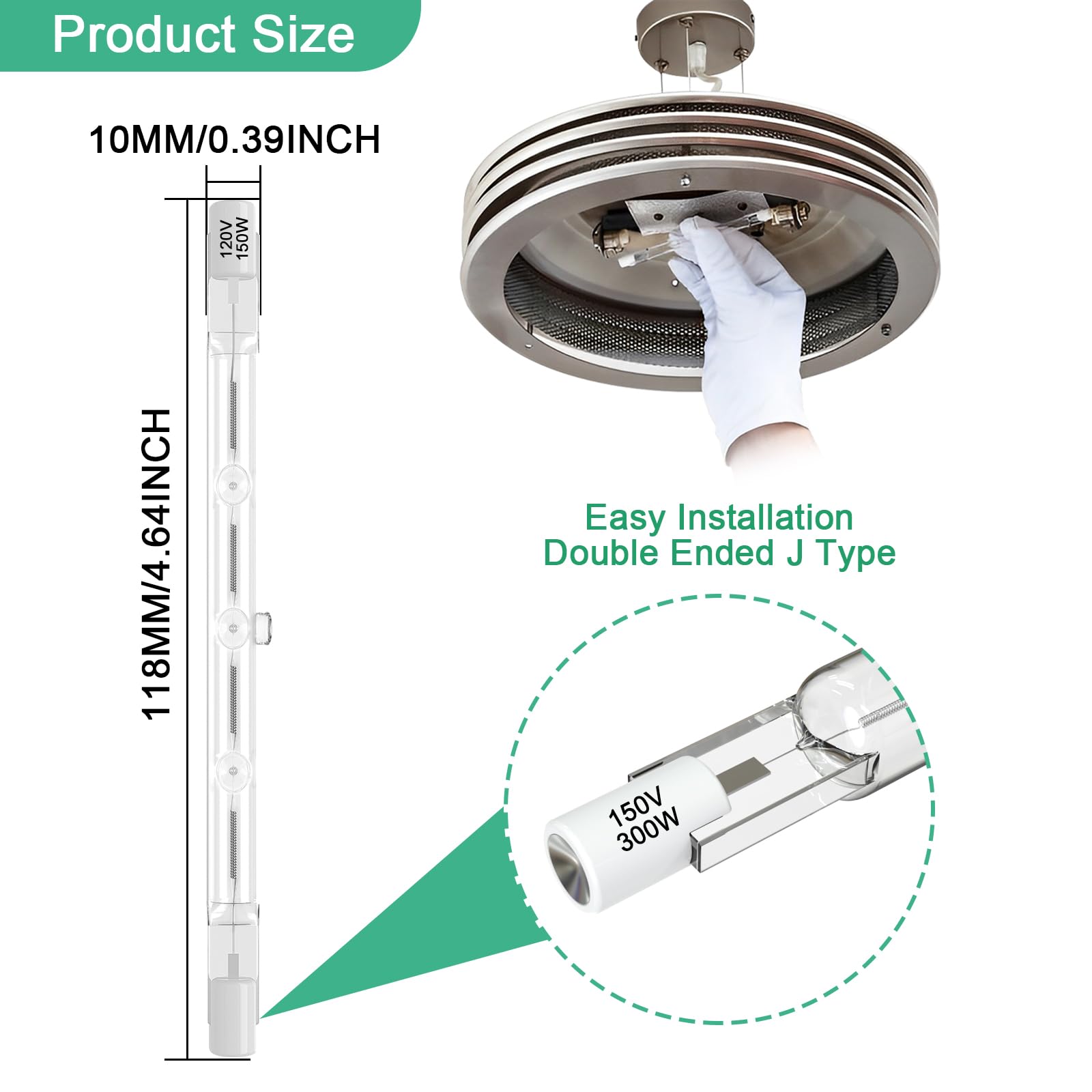 R7S Bulbs,5 Pack Halogen Bulbs R7S 118Mm T3 150W 120V, J-Type Halogen Light Bulb With Long Lifespan,4.7-Inch Long Double Ended L