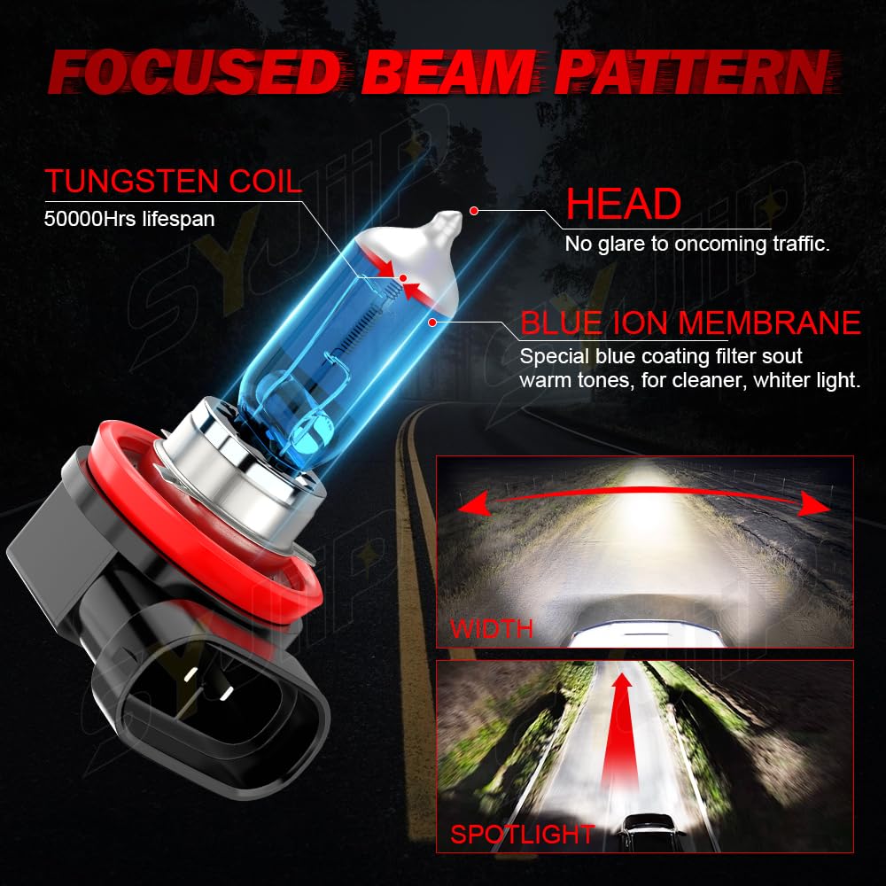 SYJIIP Halogen Headlight Bulbs 9005 H11 6000K White 300% Brightness for Ford F150 2015-2023, 6-Pack, Plug n