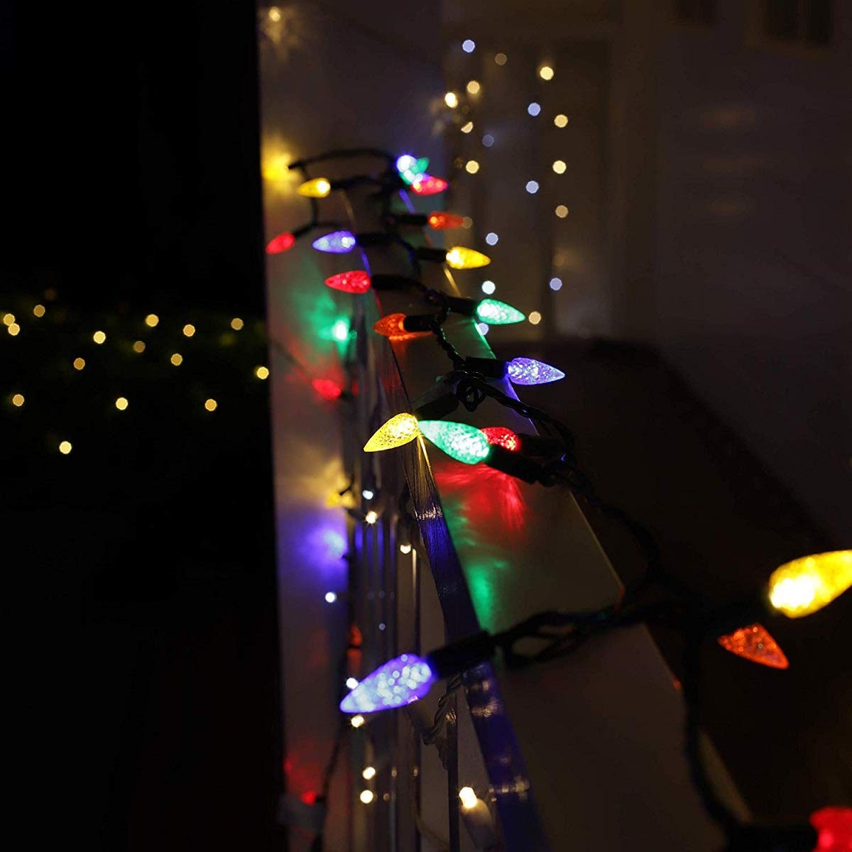 Yongzhenlite Ul Listed 50 Count C6 Led Christmas Light,C6 Strawberry Light Bulbs,Outdoor Led String Light For Garden Patio Christmas Tree Lighting Decoration,17 Feet Green Wire (Multi-Colored)