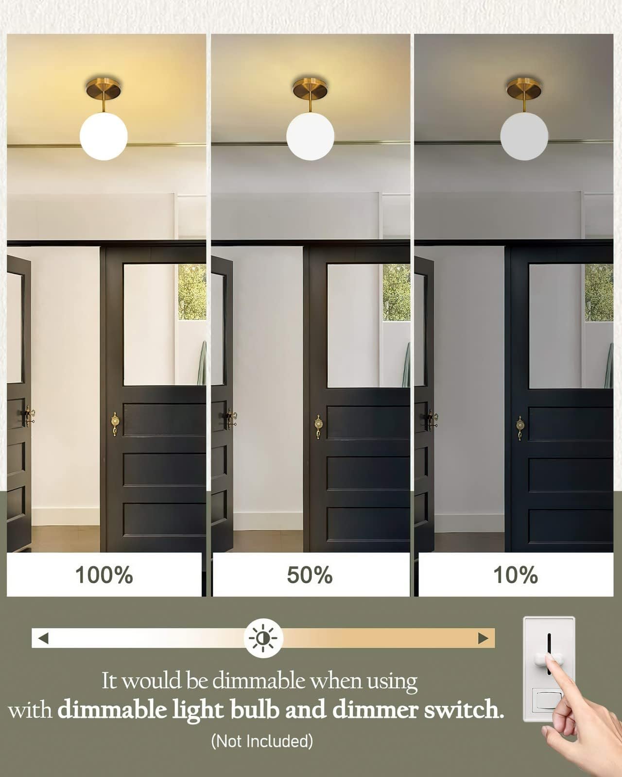 Koko&Yukina Mid Century Globe Semi Flush Mount Light Fixture, Frosted Glass, Gold Finish