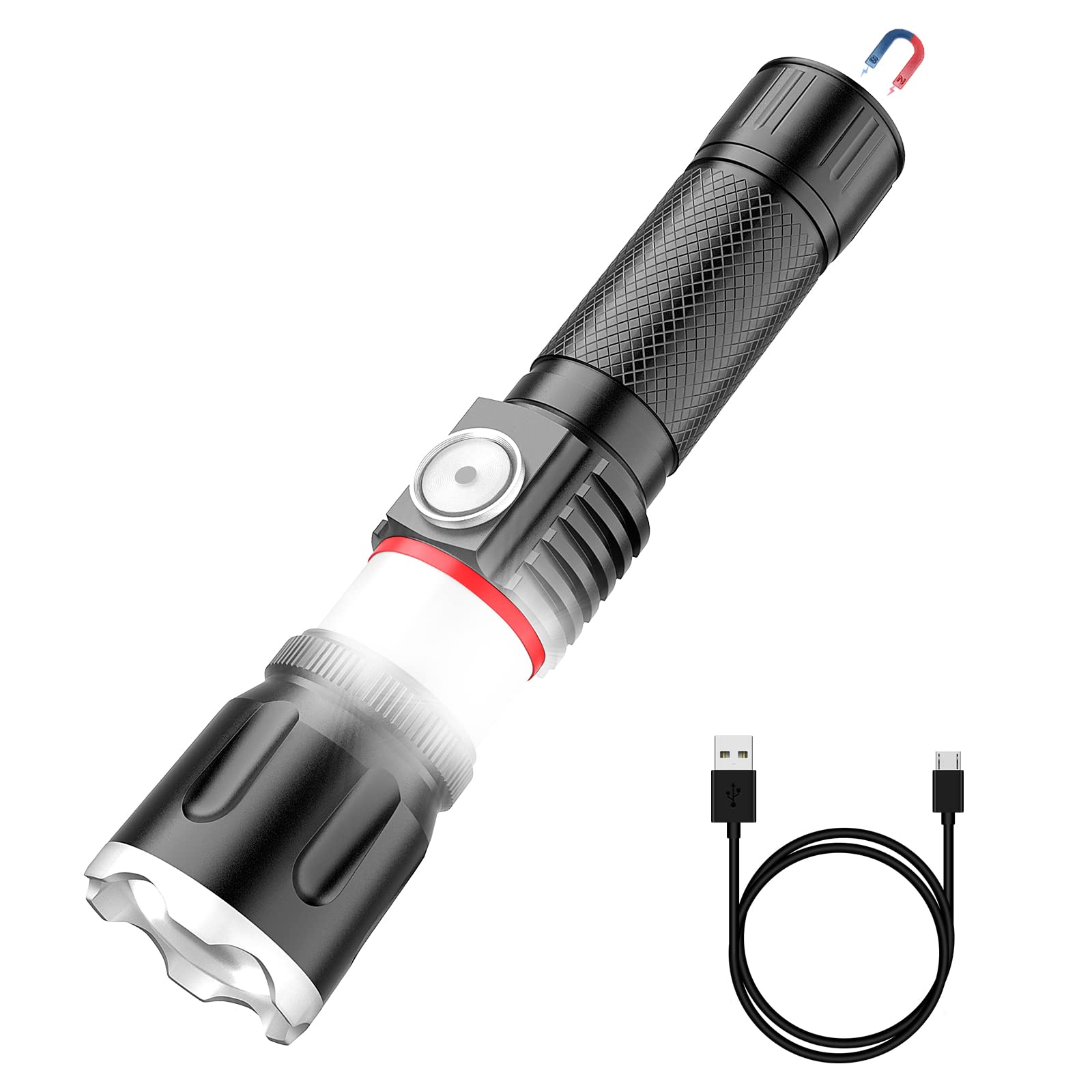 Vnina Tactical Flashlight Rechargeable, High Lumens Led Flashlights Handheld-Magnetic Base, Super Bright, Zoomable, Water-Resist