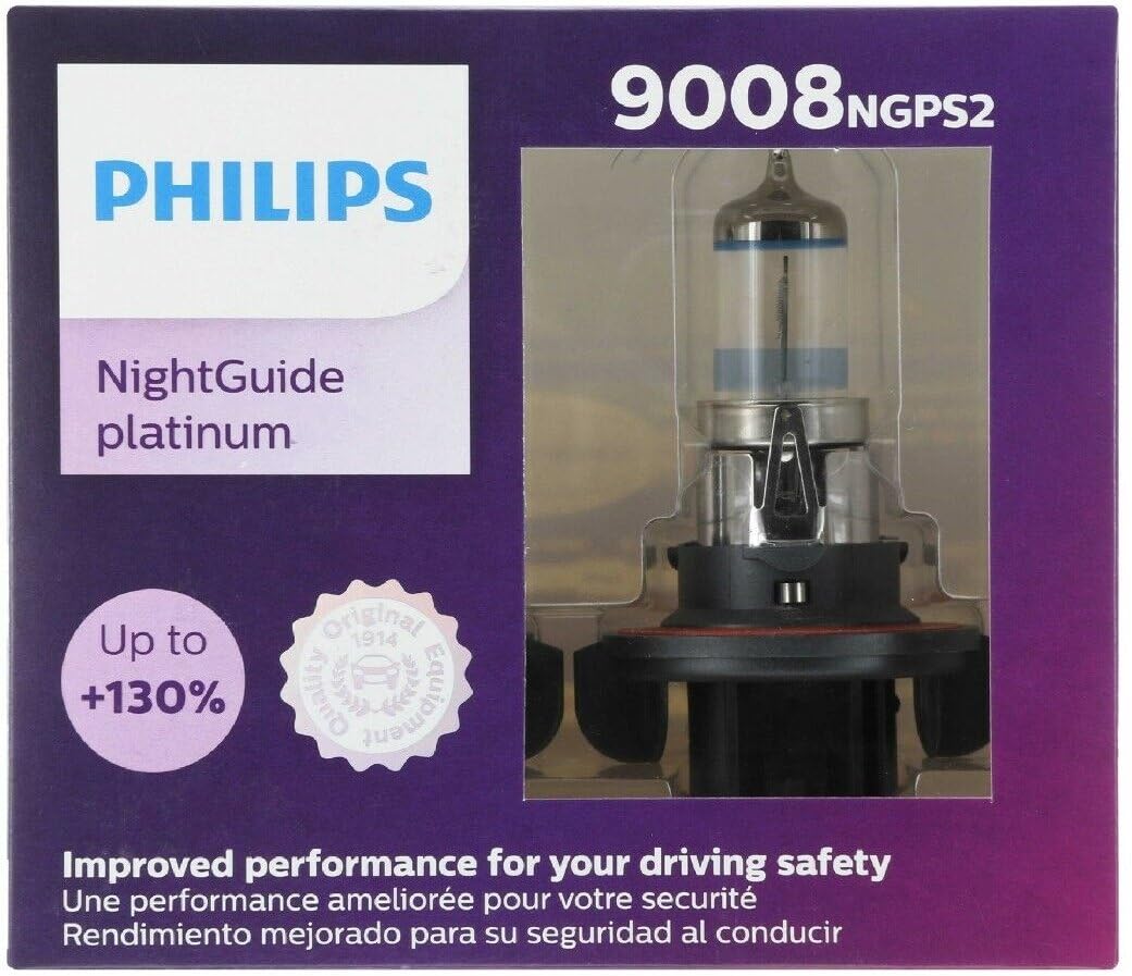 Philips Automotive Lighting 9008 NightGuide Platinum Headlight Bulb - High Beam, Low Beam, Fog, Pack of 2, Clear