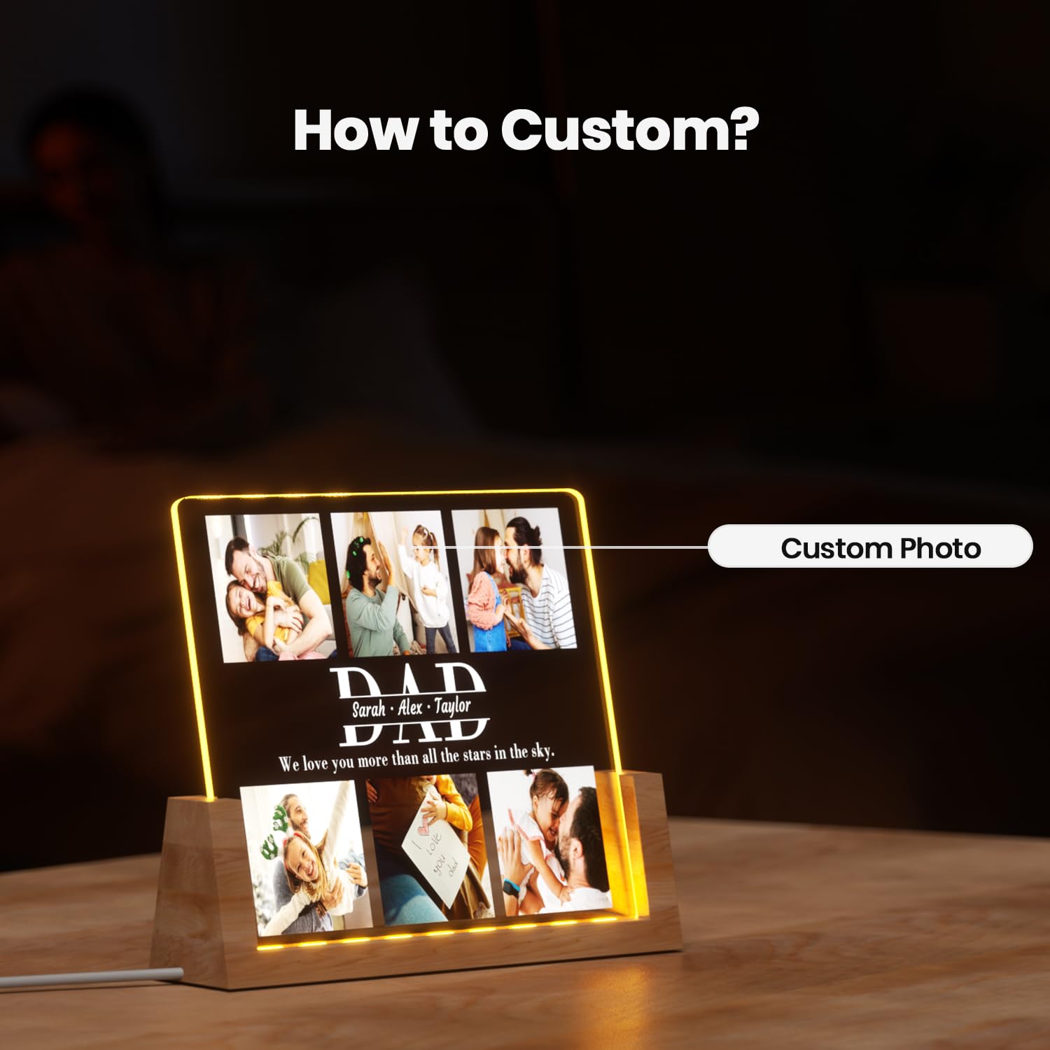 Ecavboc Personalized Fathers Day Gifts For Dad, Custom Acrylic Plaque With Led Night Light, Fathers Day Birthday Christmas Gifts