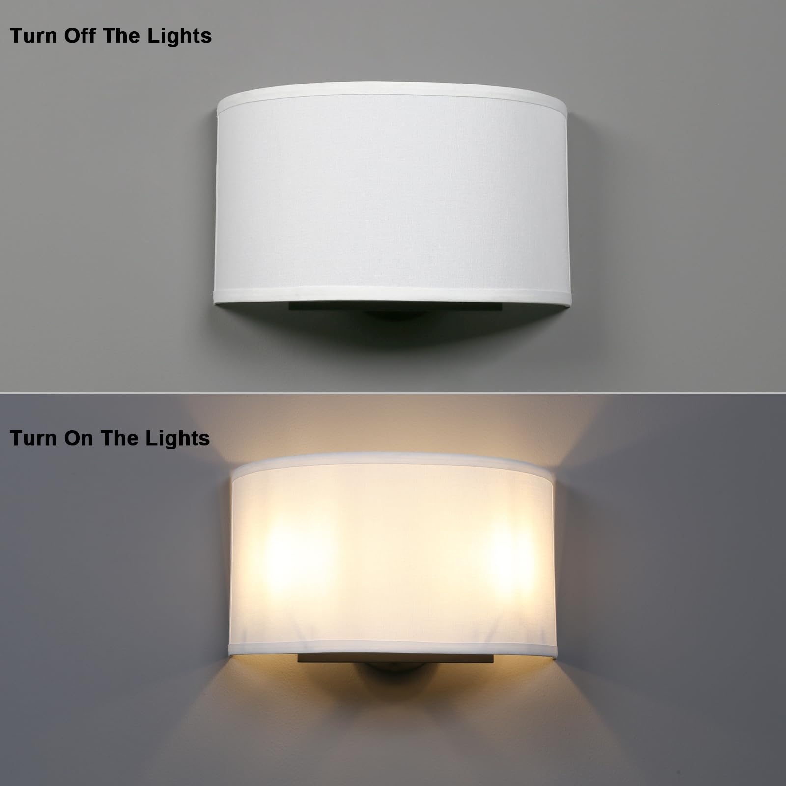 Yosoan Fabric Wall Sconce - 2-Light Vintage Industrial Hardwired Fixture, Large White Shade for Bedroom, Living Room, Corridor, Study