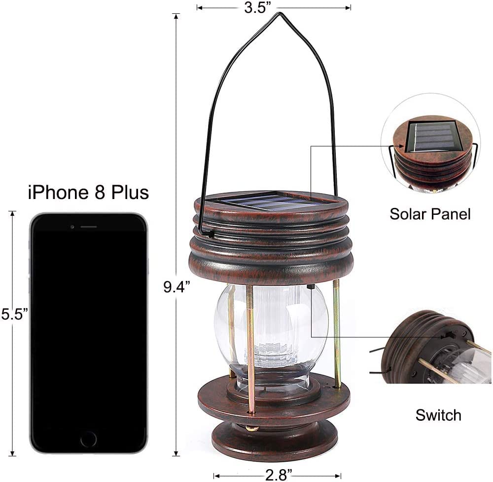 Solar Lanterns Outdoor - Hanging Solar Lights - 2 Pack Solar Powered Waterproof Led Lanterns Vintage Design For Landscape Yard Garden Pathway Beach Pavilion Decoration (Warm Lights)