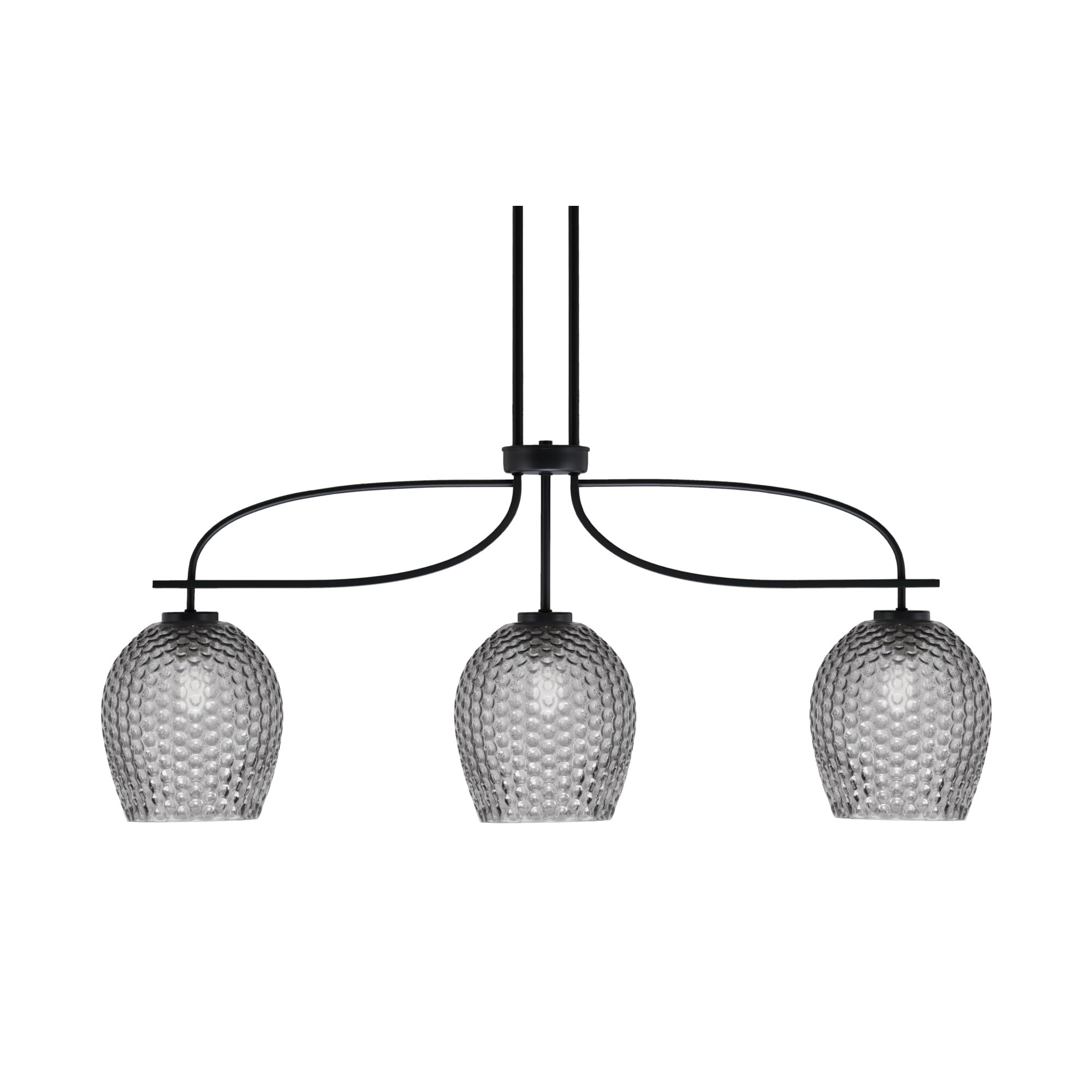 Cavella 3 Light Island Light Shown in Matte Black Finish with 7.5&quot; Smoke Textured Glass