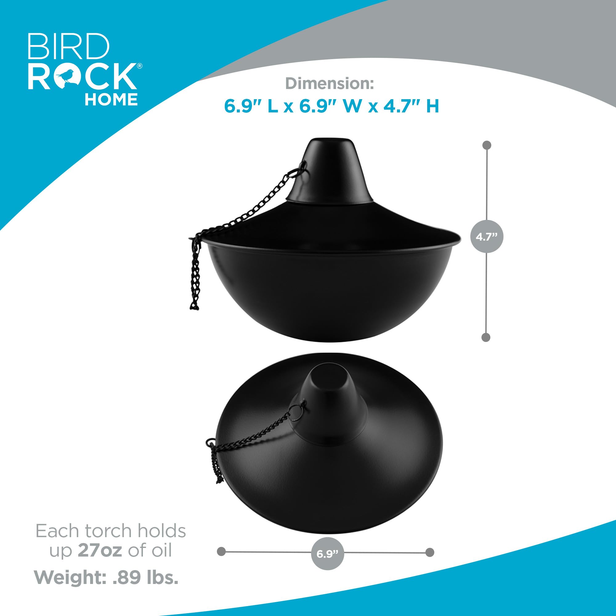 Birdrock Home Citronella Tabletop Lanterns - Refillable Metal Torches, Black, Pack Of 4