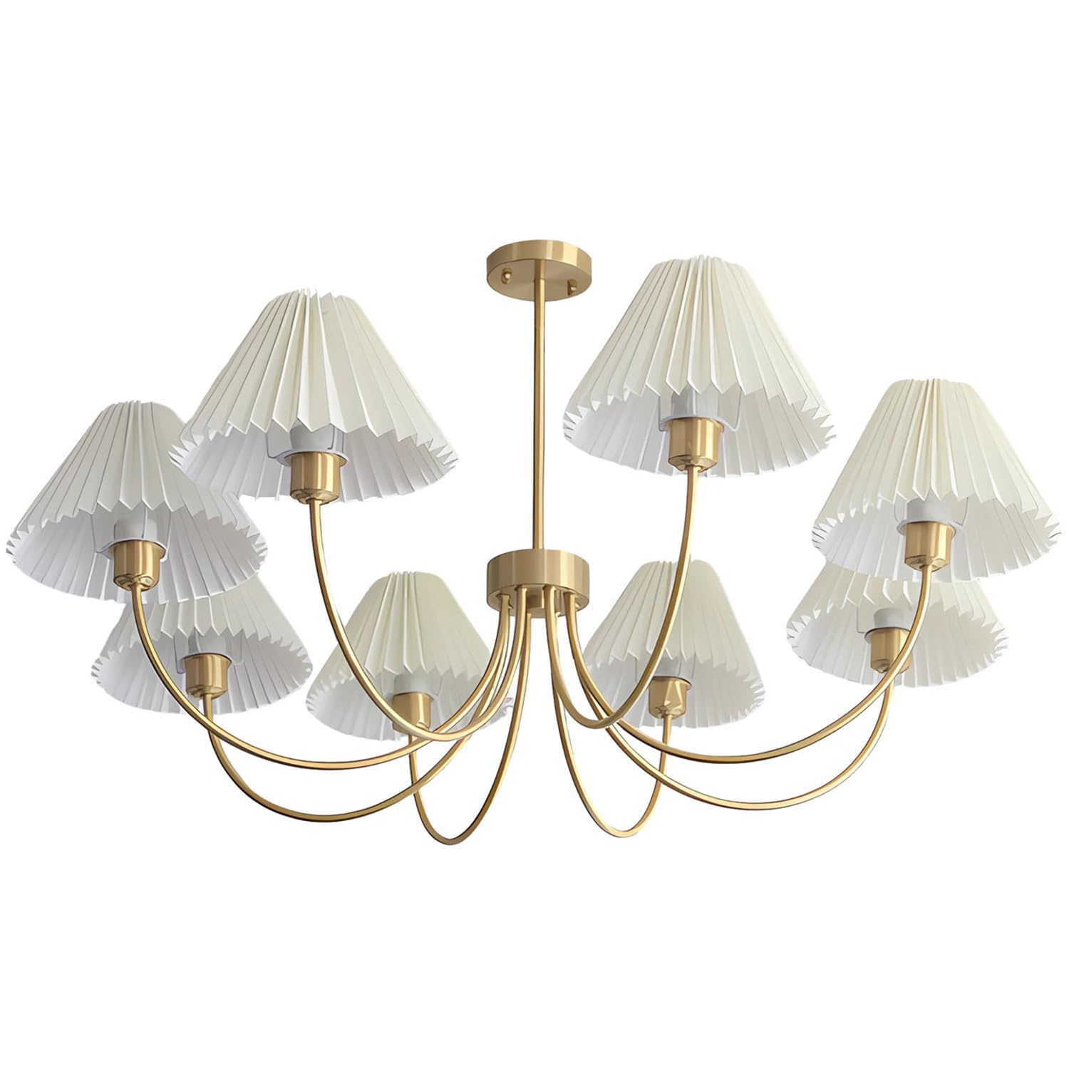 KCO Lighting Brushed Brass Sputnik Chandelier Gold Metal Chandelier with White Pleated Fabric Shades 8-Lights Ceiling Chandelier