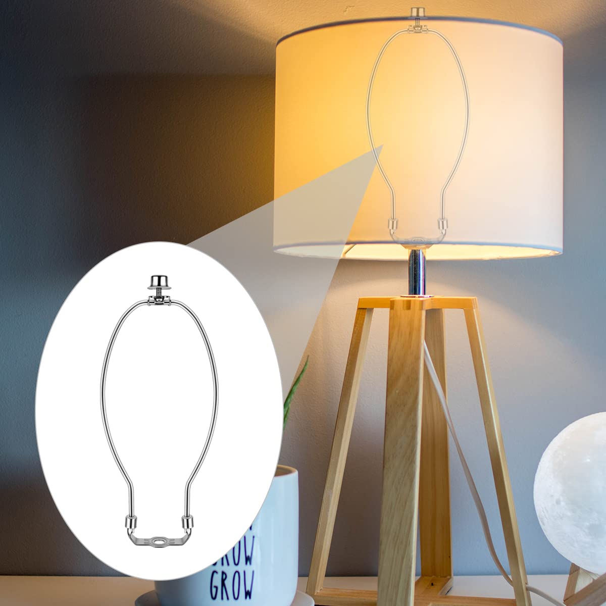 2 Pcs 10Inch Lamp Shade Harp Holders - Detachable Diy Lighting Accessories For Floor Lamps & Table Finials (Nickel)