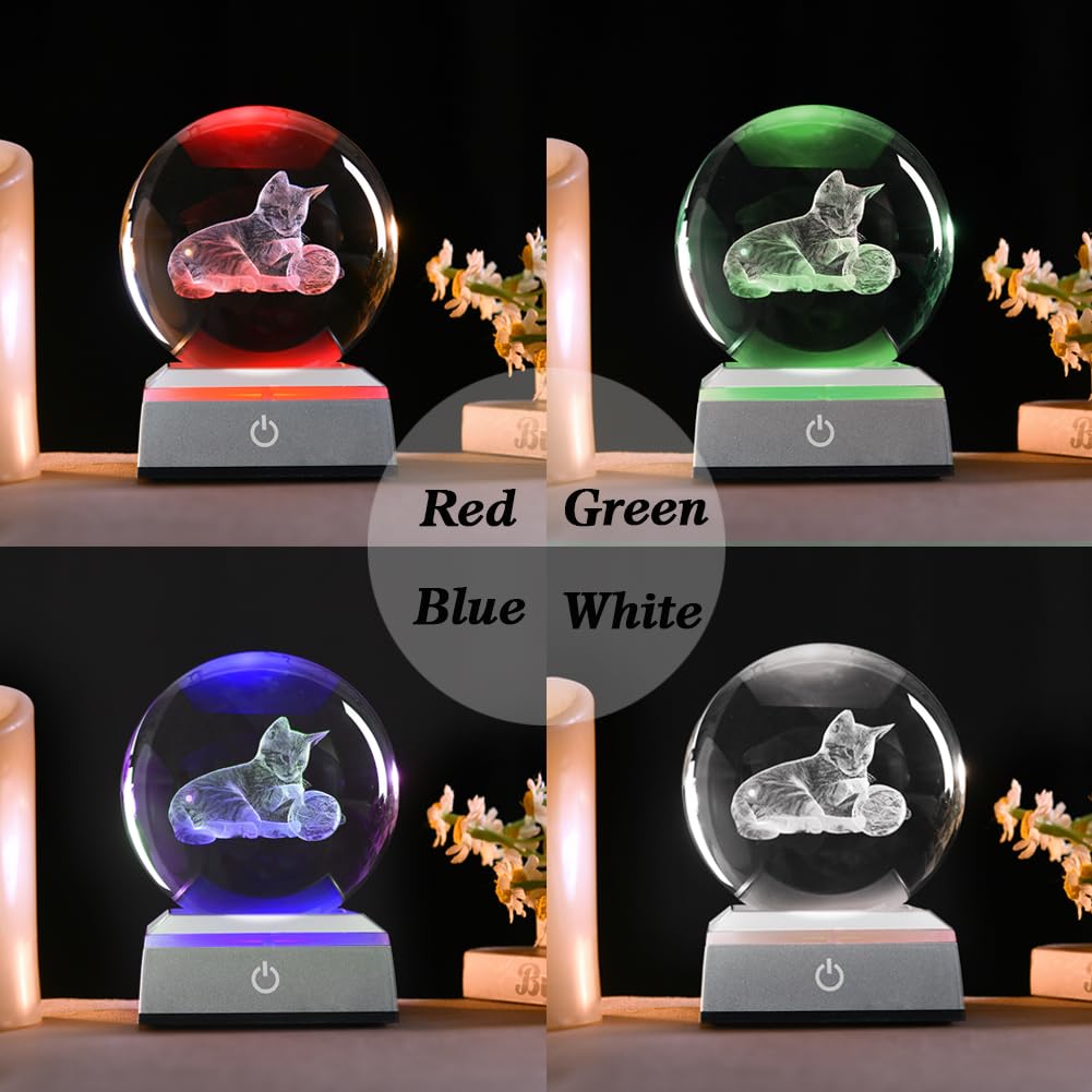 Zrenjhus 80Mm Cat Lover Gifts For Women 3D Laser Cat Night Light Cat Crystal Ball Decor Kitten Collectibles Stuff For Room Decor