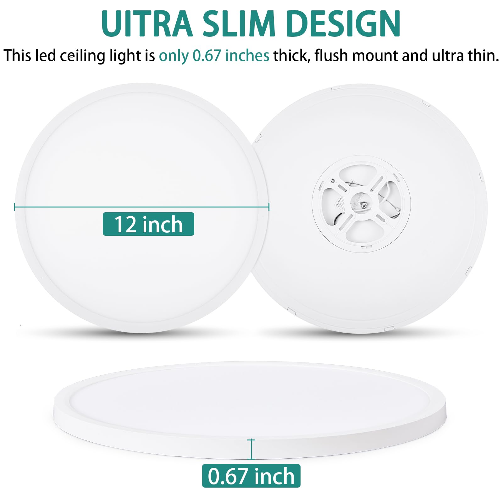 12Inch Led Ceiling Lights Flush Mount, Dimmable 3000K 4500K 6000K Cct, Low Profile Surface Mount Light Fixtures, 24W Thin Flat L