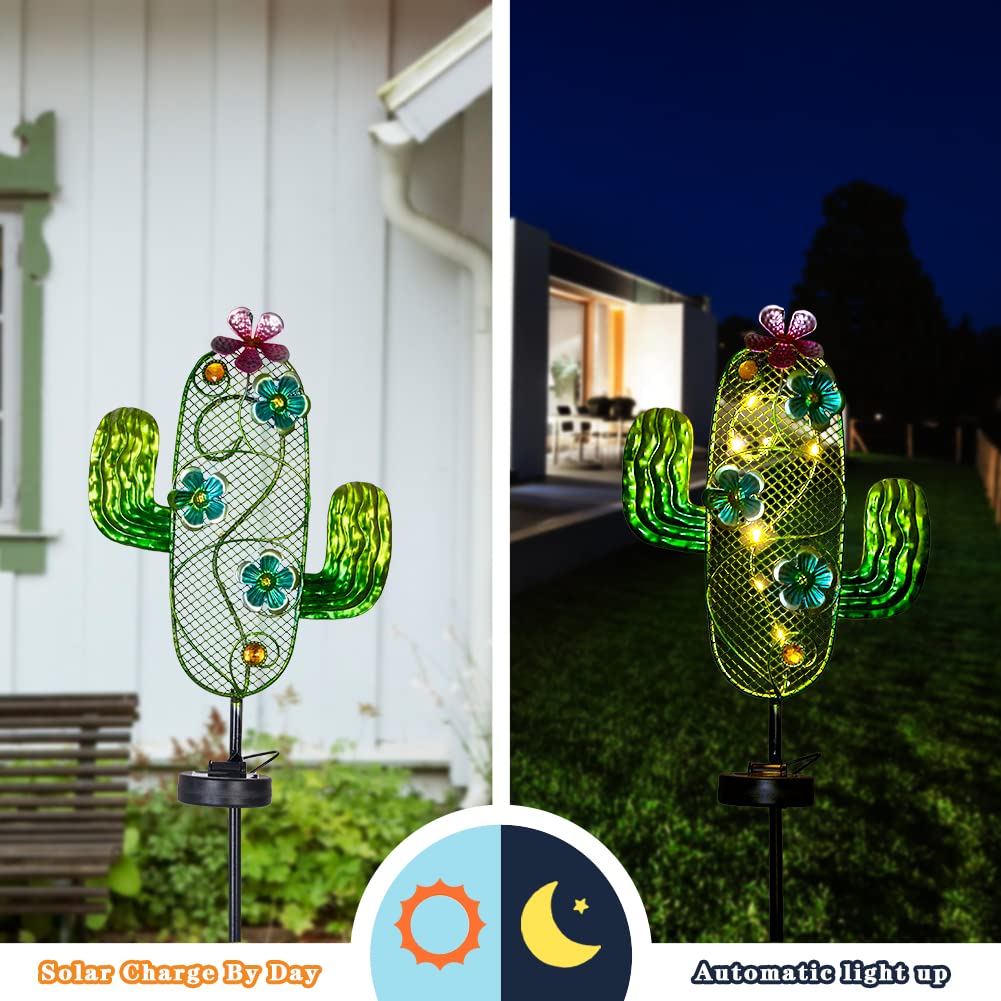 Dreamysoul Solar Garden Lights, Outdoor Solar Cactus Lights Stake Waterproof For Garden Patio Yard Pathway Decoration