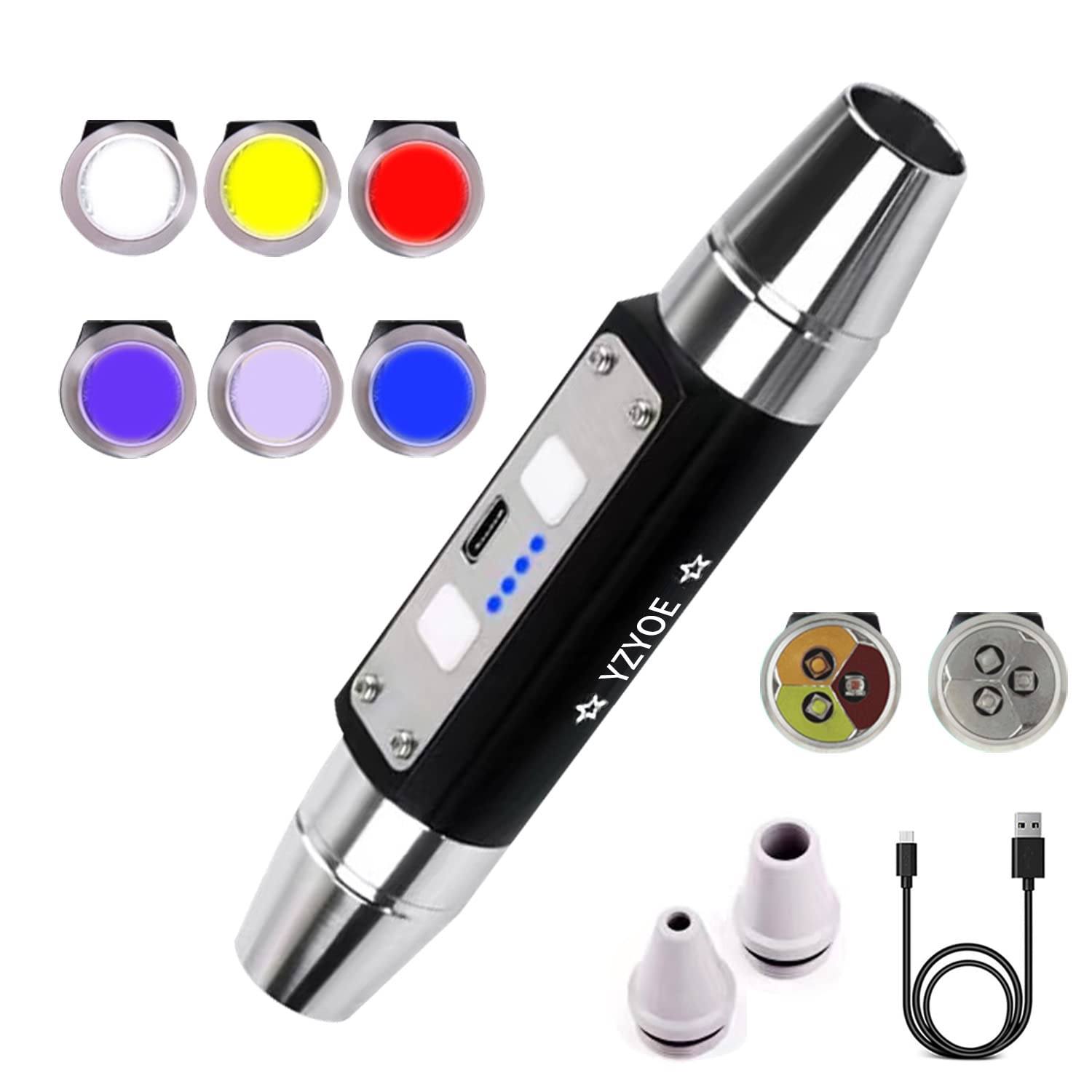 Yzyoe Six Leds Rechargeable Gemstone Flashlight Jade Appraisal Light, Super Bright Jewelry Diamond Detector Lamp.