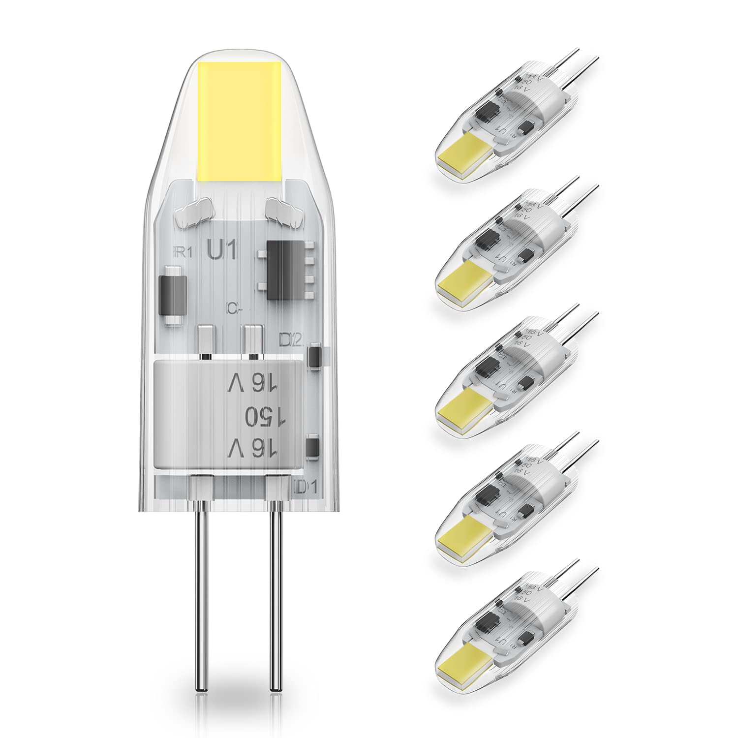 YUIIP G4 LED Bulb, 1.2W (10W Halogen Replacement), Daylight White 6000K, Non-Dimmable, 5-Pack, Model G4