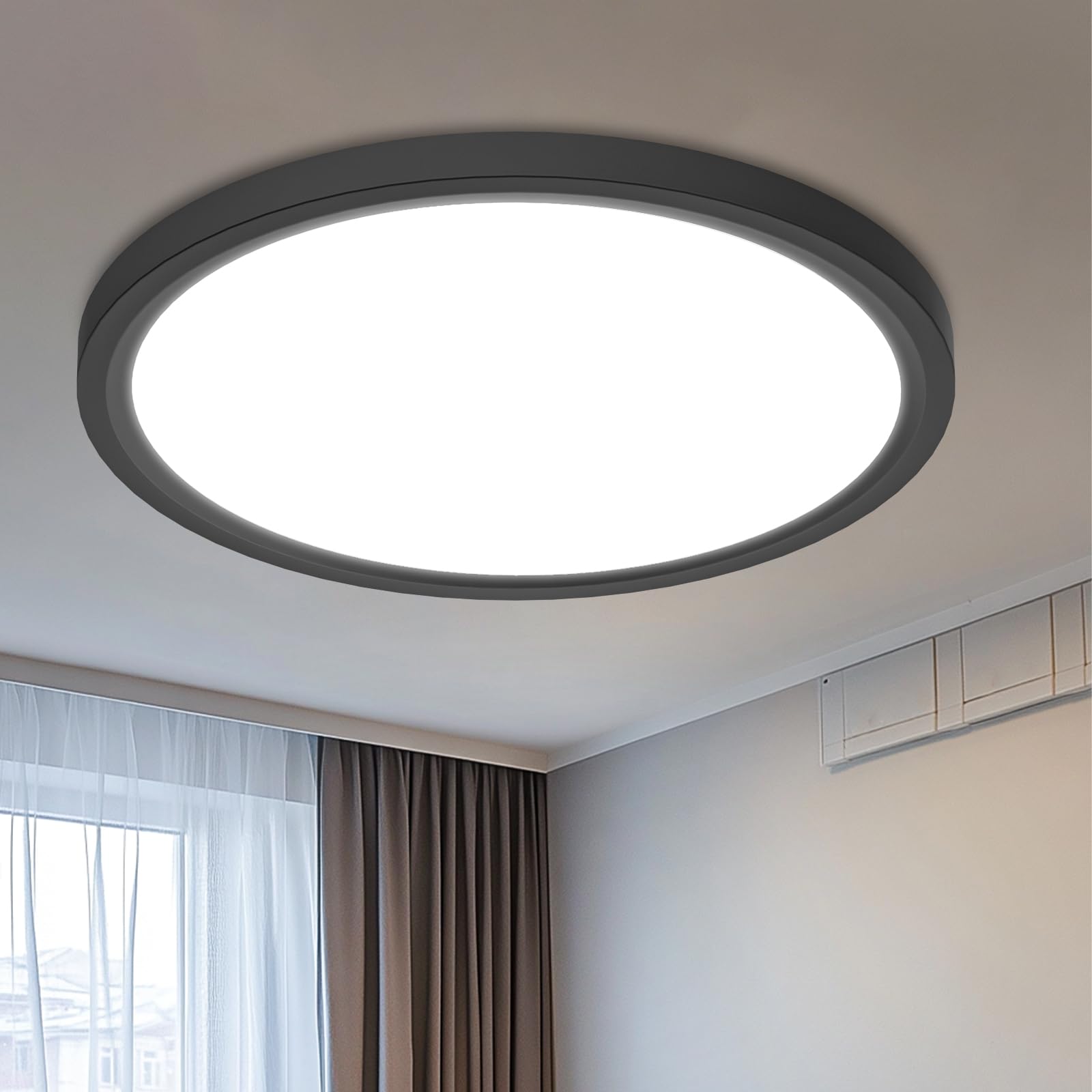 libtit 16-Inch Flush Mount LED Ceiling Light, 3000K/4000K/6500K, 36W, Black Satin, Model CLS39A-BK, 1