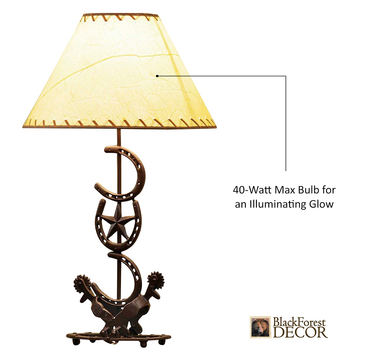 BLACK FOREST DECOR Horseshoe Star Table Lamp - Vintage Rustic Iron Lamp for Cabin & Living Room - 27" x 16"