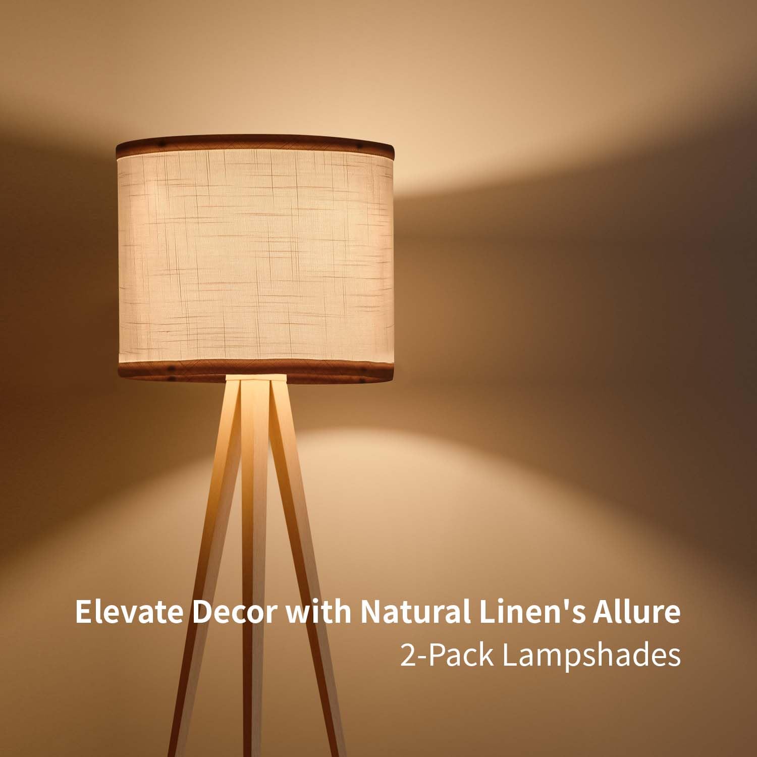 WANKAIX Drum Lamp Shades Set of 2, White Natural Linen Fabric, 13inx13inx10in, Model 1103