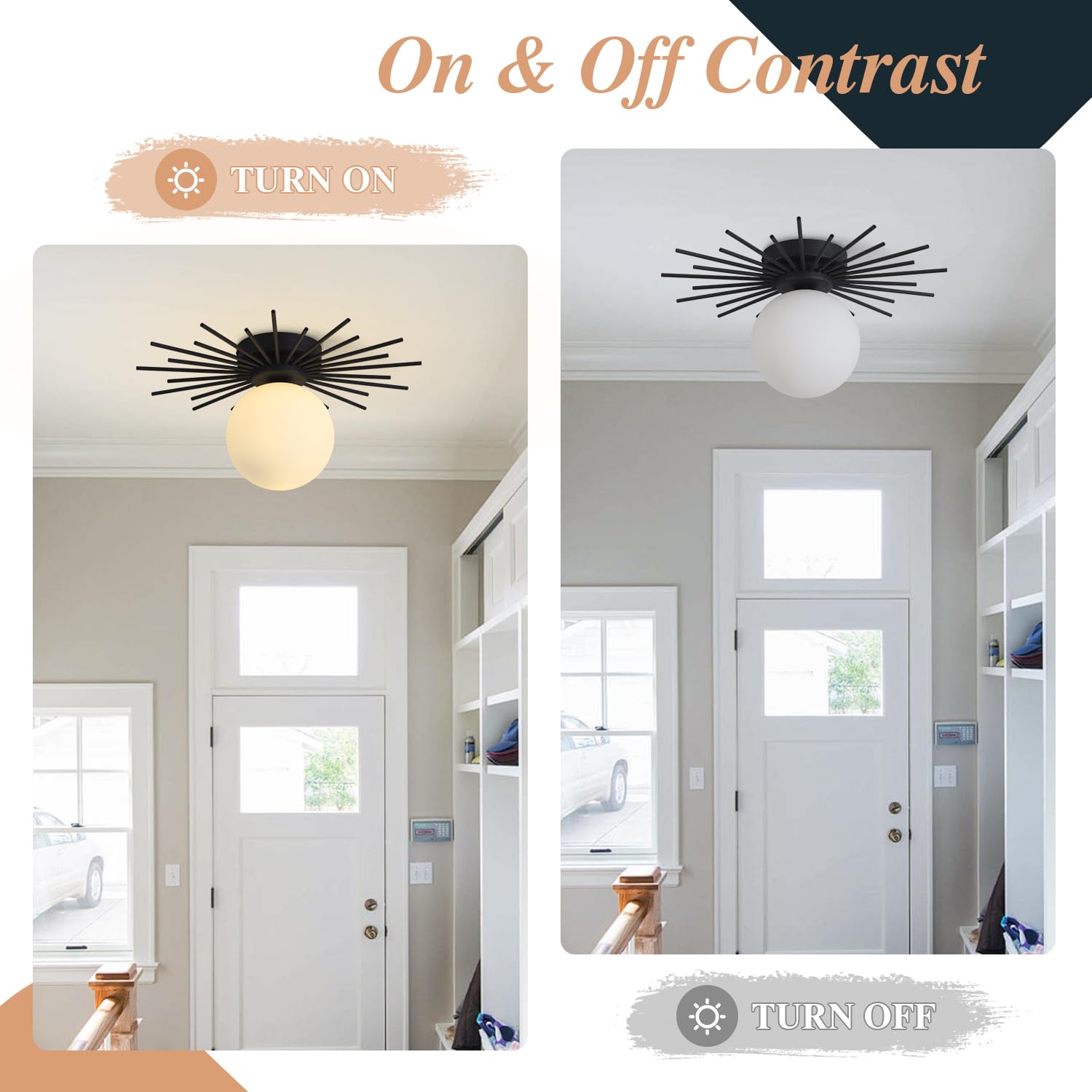 Bokt Modern Black Semi Flush Mount Ceiling Light Milk Glass Globe Ceiling Light Fixture Industrial Close To Ceiling Light Vintag