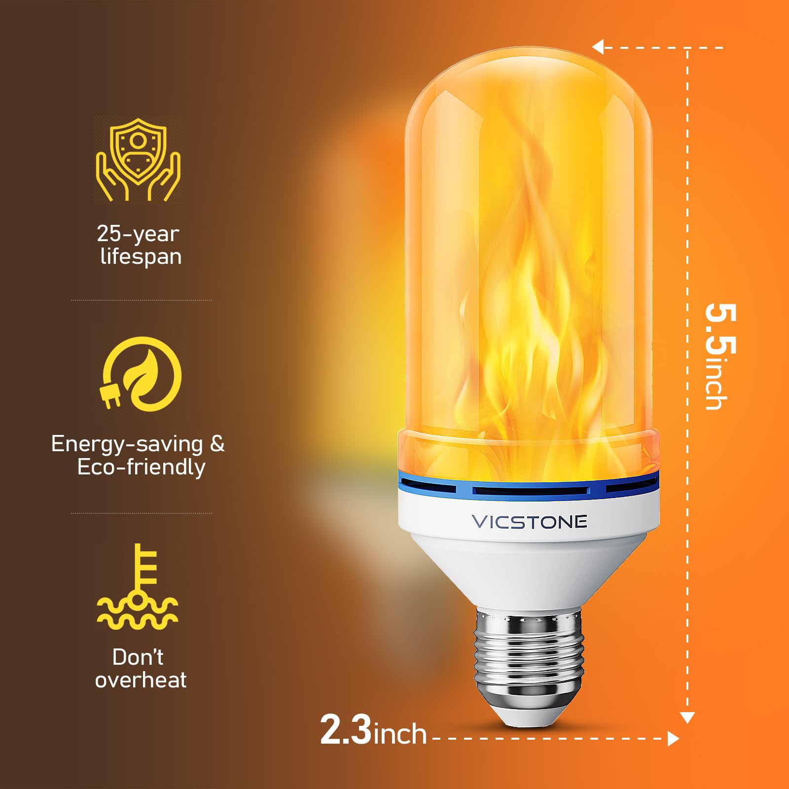 Vicstone LED Flame Light Bulbs, 4-Mode Flickering E26 Fire Bulbs, 4 Pack, Plastic for Indoor/Outdoor Halloween/Christmas Decor