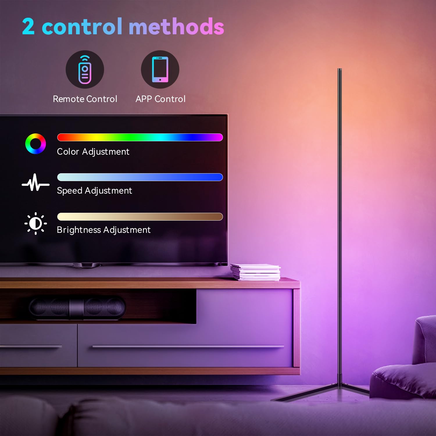 Corner Floor Lamp, Smart Adjust Rgb Led Lights With 20 Million Colors & 800+ Modes, Music Sync, Timer Setting, Bluetooth App & Remote Control – Ideal For Living Rooms, Bedrooms, And Gaming Rooms