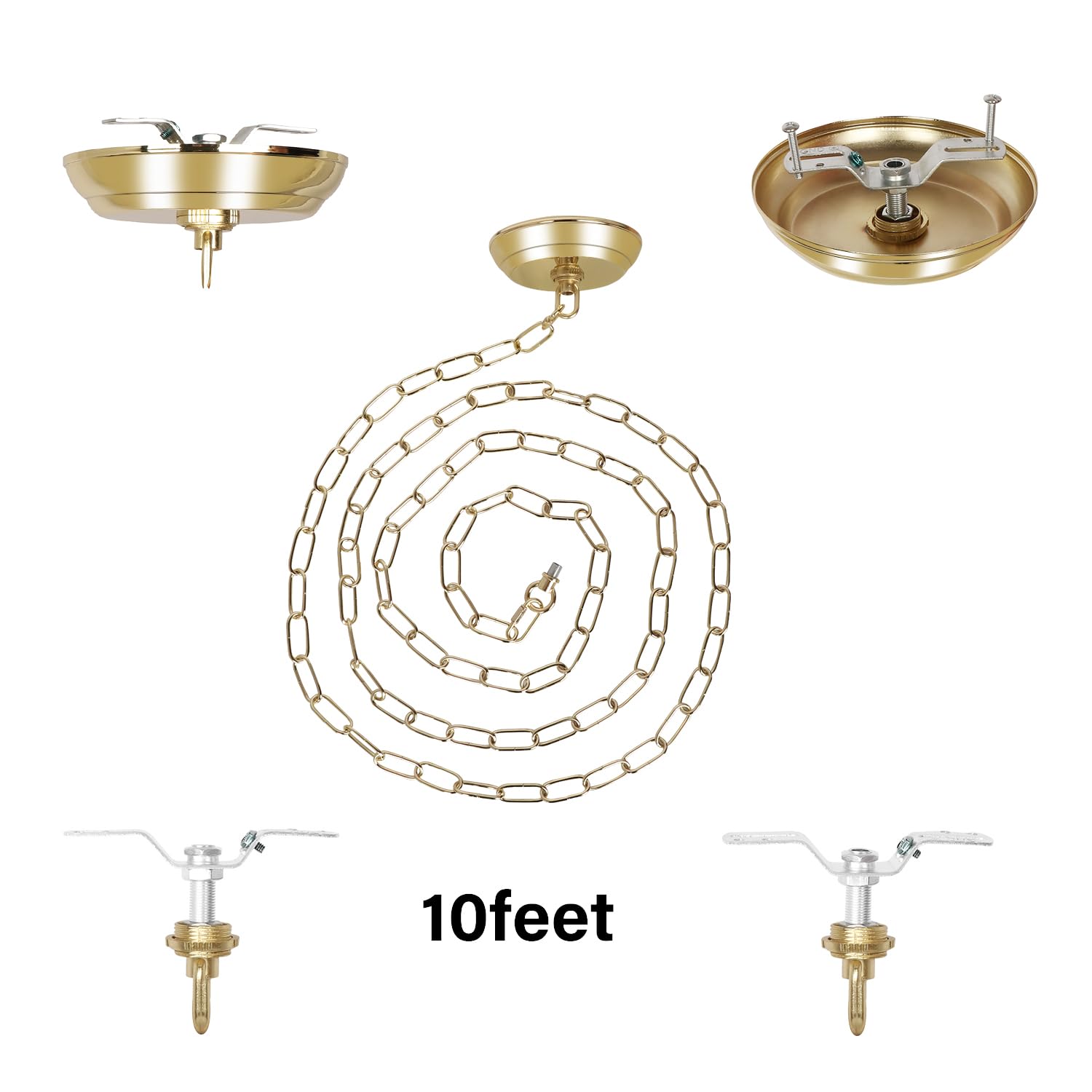 Eumyviv Heavy Duty Gold Chain 10 Feet with 5" Canopy Kit for Chandelier, Model L0019