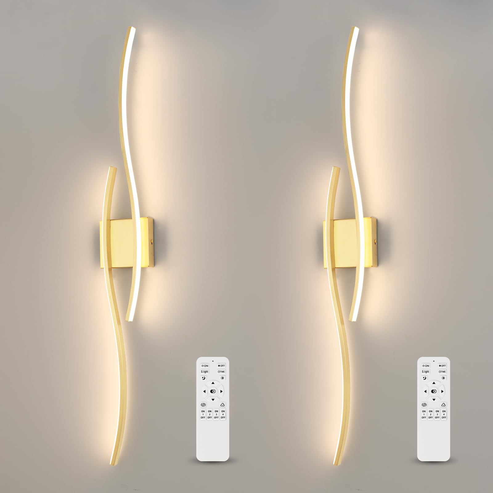 EIDEARAY Modern LED Wall Sconce Set of 2, Dimmable Gold Lighting, Hard Wired, Model WL-CTGD-D2