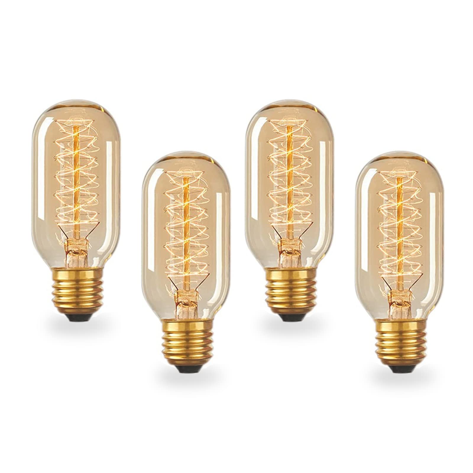 GOENDR Edison Tubular Style Bulb T14/T45, Vintage Dimmable Warm Yellow, 40W E26, Squirrel Cage Filament, 4 Pack