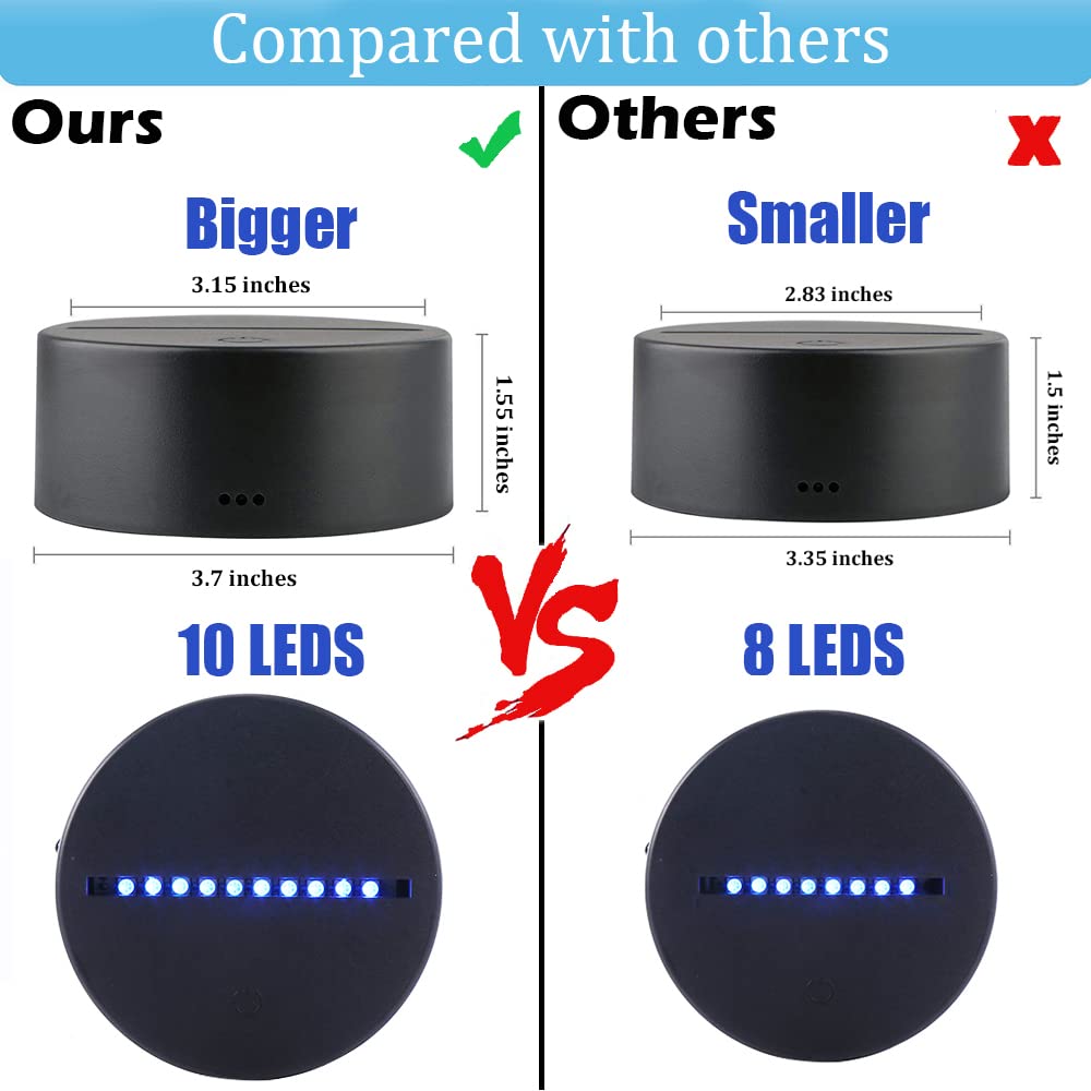 4-Pack 3D Night Led Light Base, Large Size Led Base For Acrylic16 Colors Led Light Base With Remote Control And Usb Cable For Be