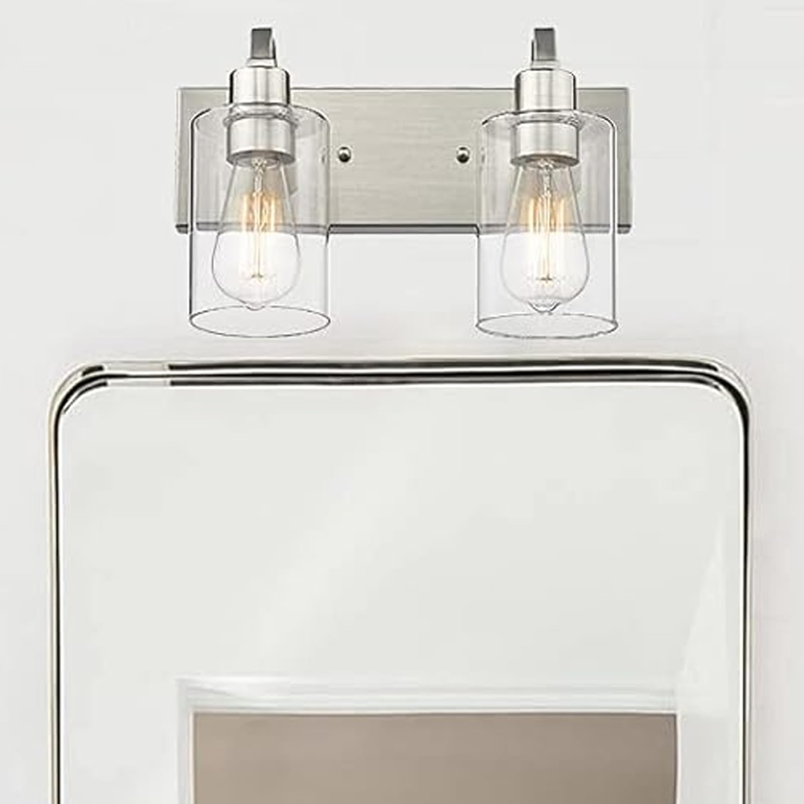 Emliviar 2-Light Brushed Nickel Bathroom Vanity Light Fixture With Clear Glass Yce237B-2W Bn