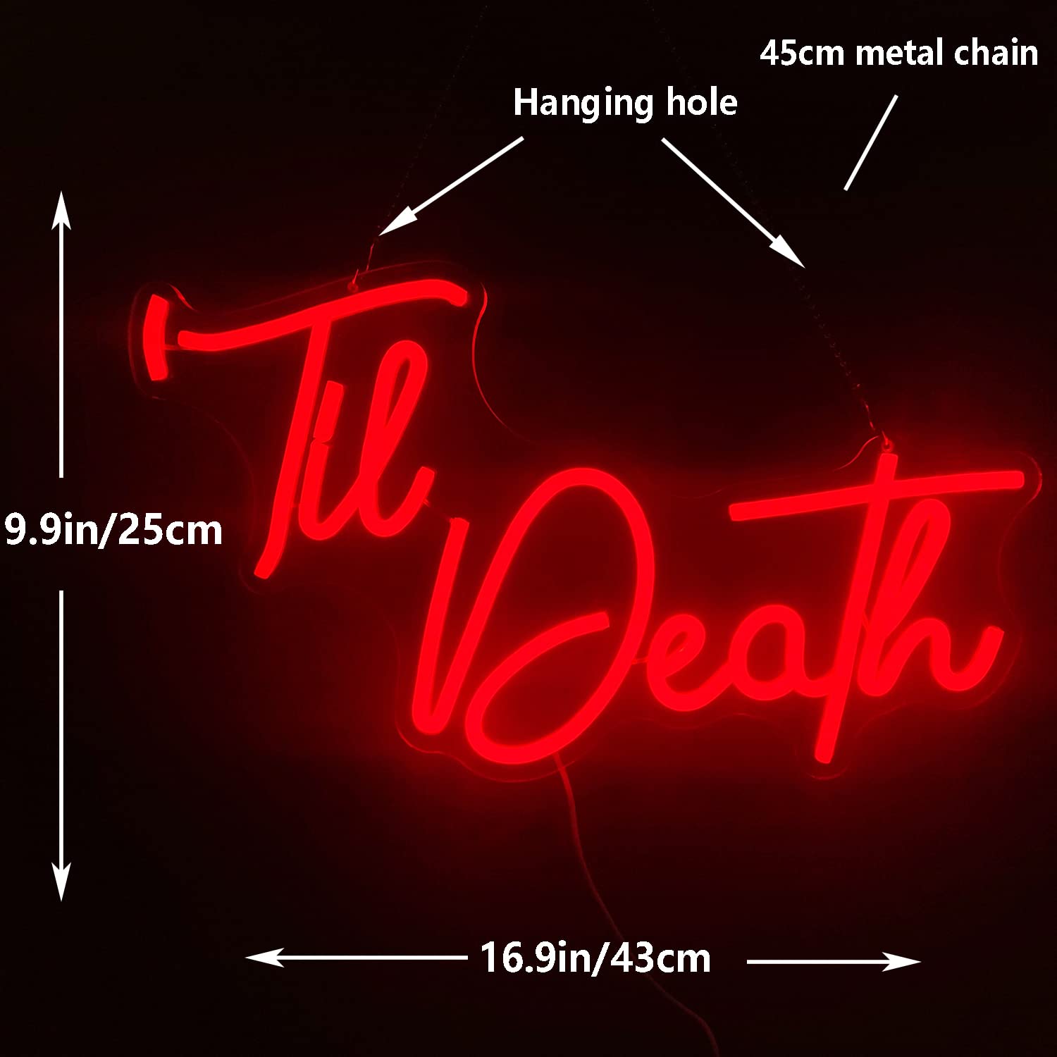 GMMLLG Til Death Neon Sign - Dimmable LED Wall Decor, Red Acrylic Backboard, Party and Wedding Backdrop