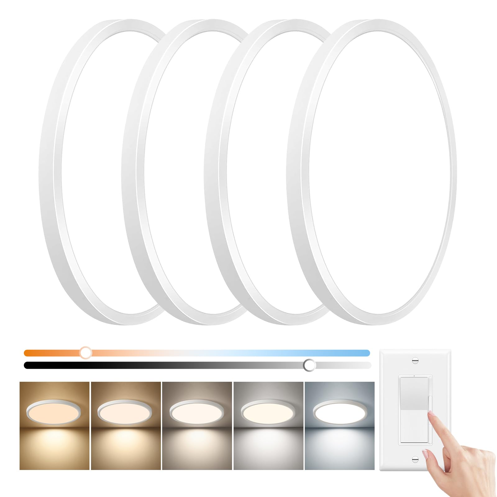 FY WISDOM FLY LIGHTING 15.8 Inch Dimmable LED Flush Mount Ceiling Light 32W 3480LM 3000K-6000K Round White Model FY102