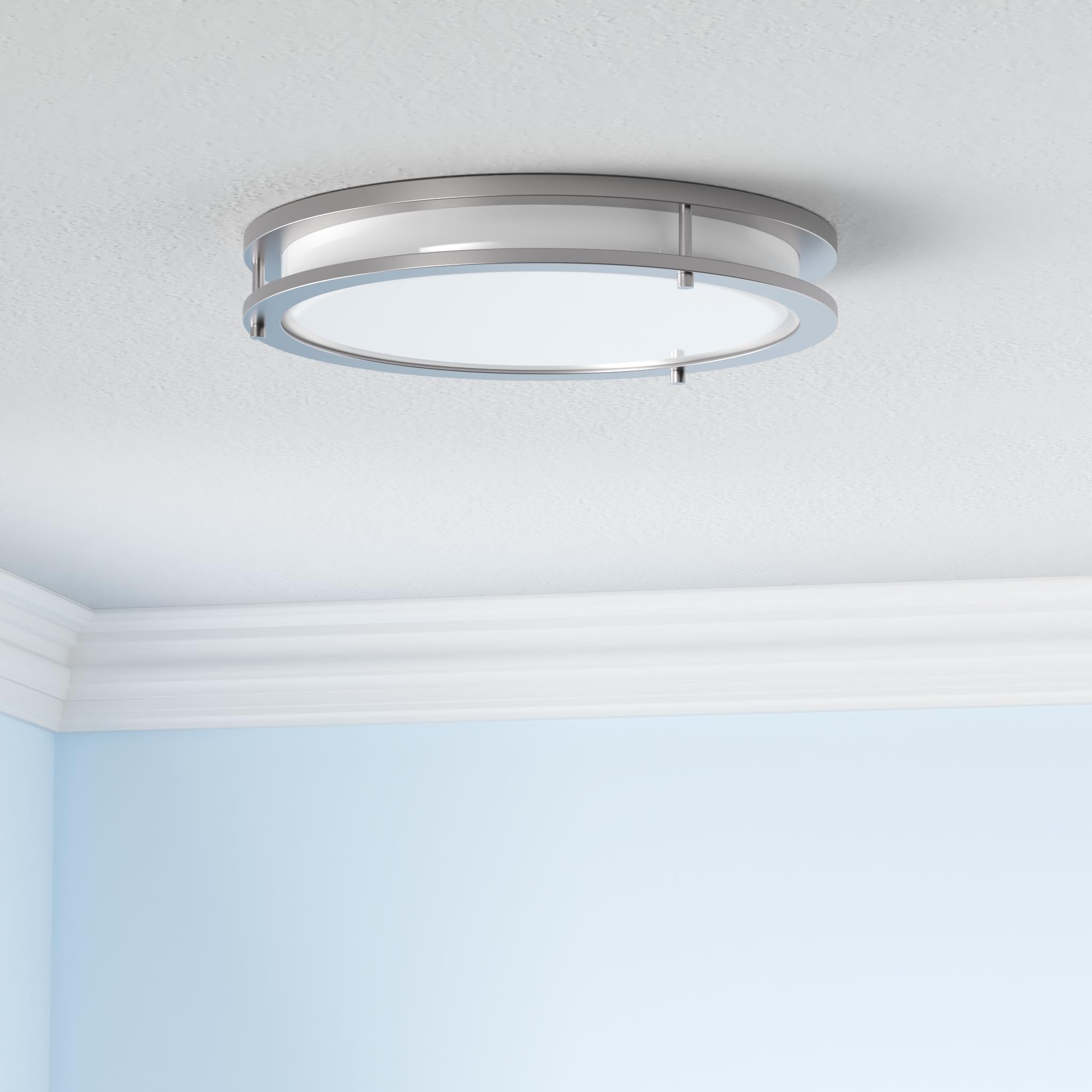 Asd Led 18 Inch Round Flush Mount Light Fixture | 28W 2250Lm 3000K-5000K 120V | 3Cct  Dimmable  Energy Star  Etl Listed | Close To Ceiling Double Ring Lamp  Low Profile Lighting | Nickel  4 Pack