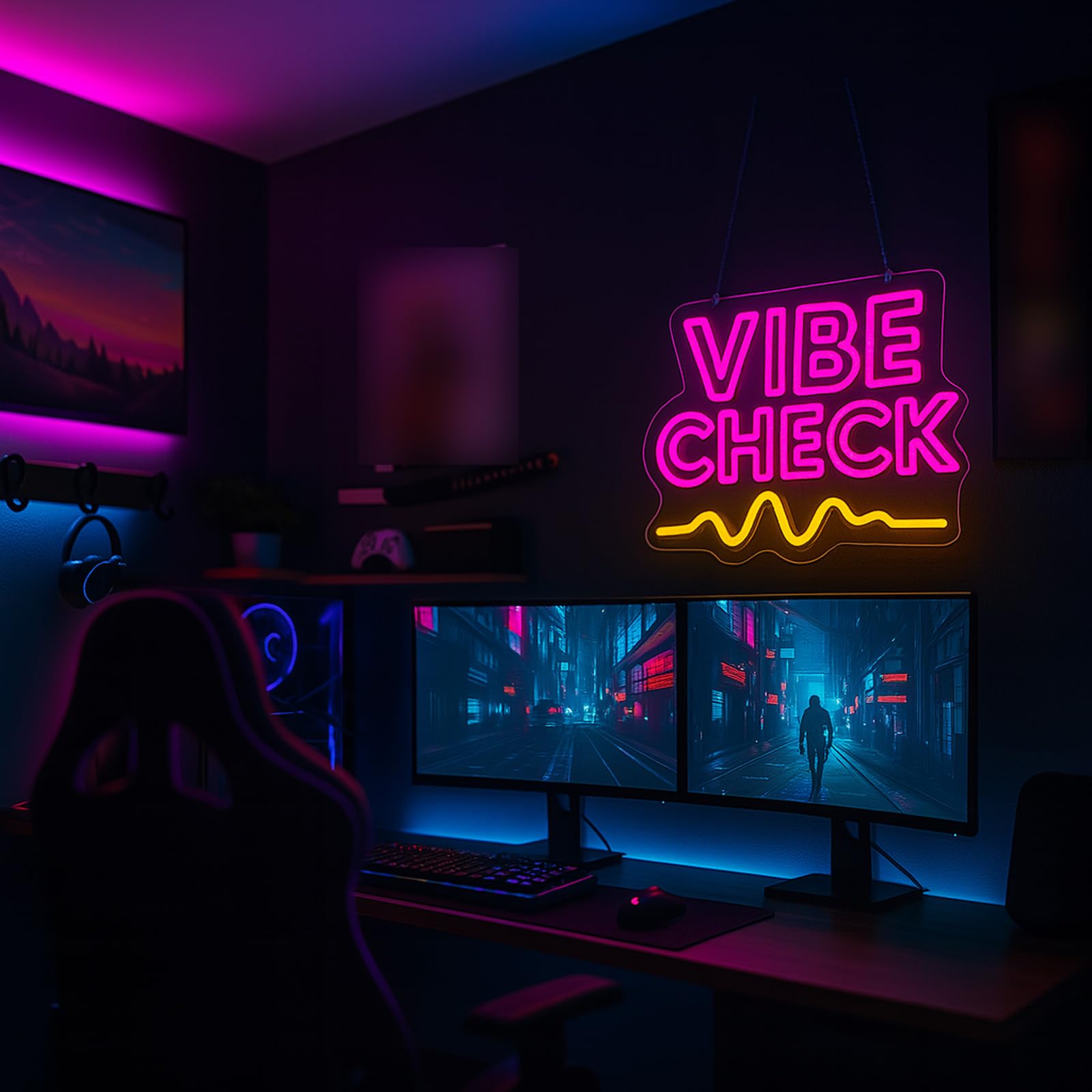 Vibe Check Neon Sign for Wall Decor USB Powered Dimmable LED Pink Word Light Up Sign for Girls Bedroom Game Room Dorm Bar Club C